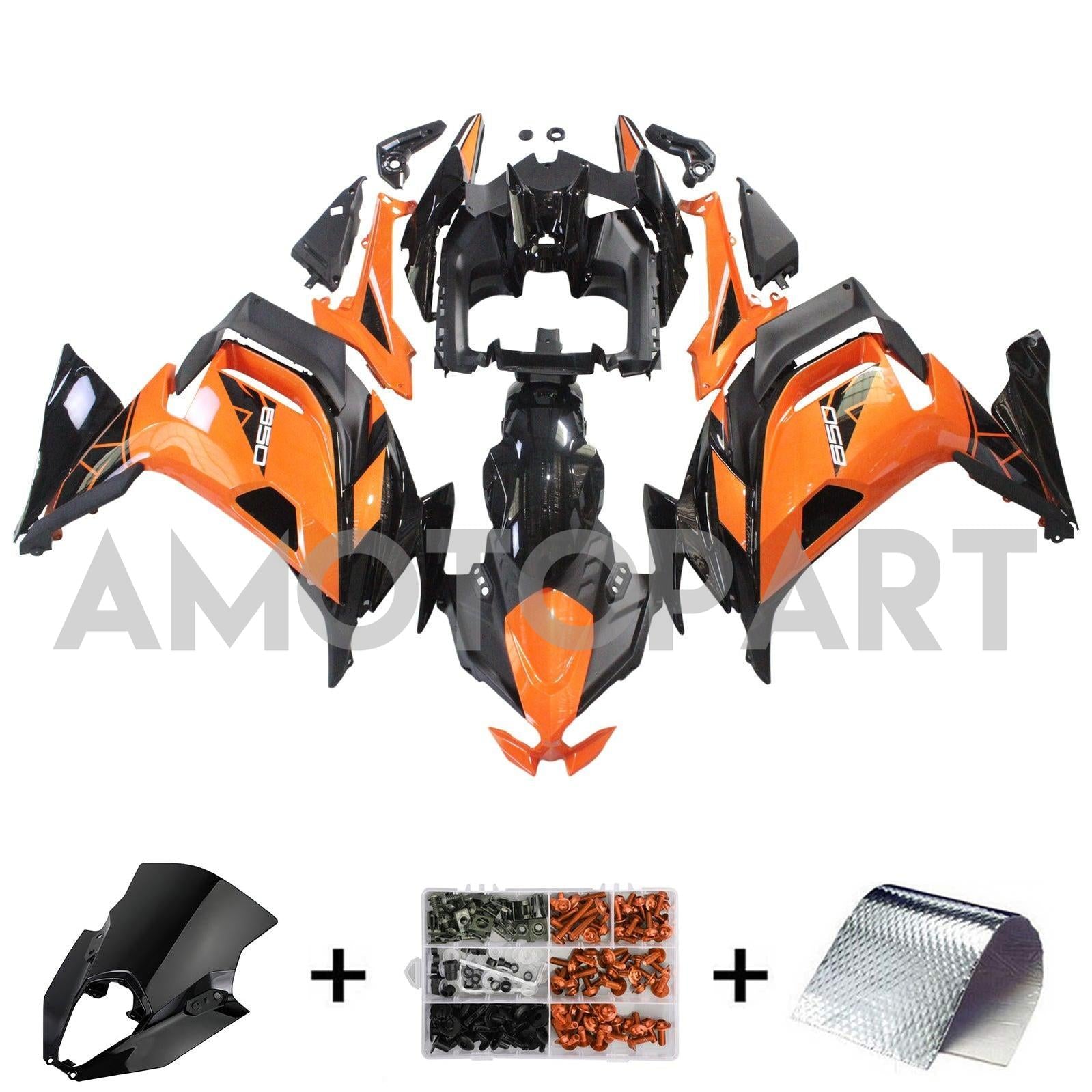 Amotopart 2020-2025 Kawasaki ER-6F Ninja650 Black&Orange Fairing Kit