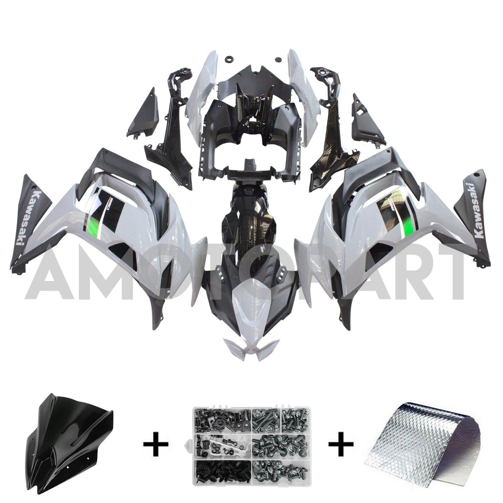 Amotopart 2020-2025 Kawasaki ER-6F Ninja650 Grey&Black Fairing Kit