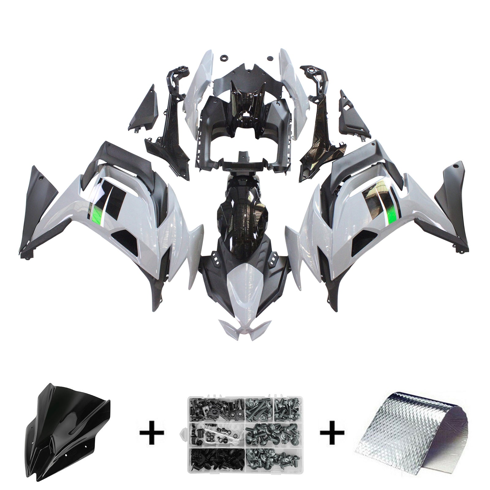 Amotopart 2020-2025 Kawasaki ER-6F Ninja650 Gray & Black Fairing Kit