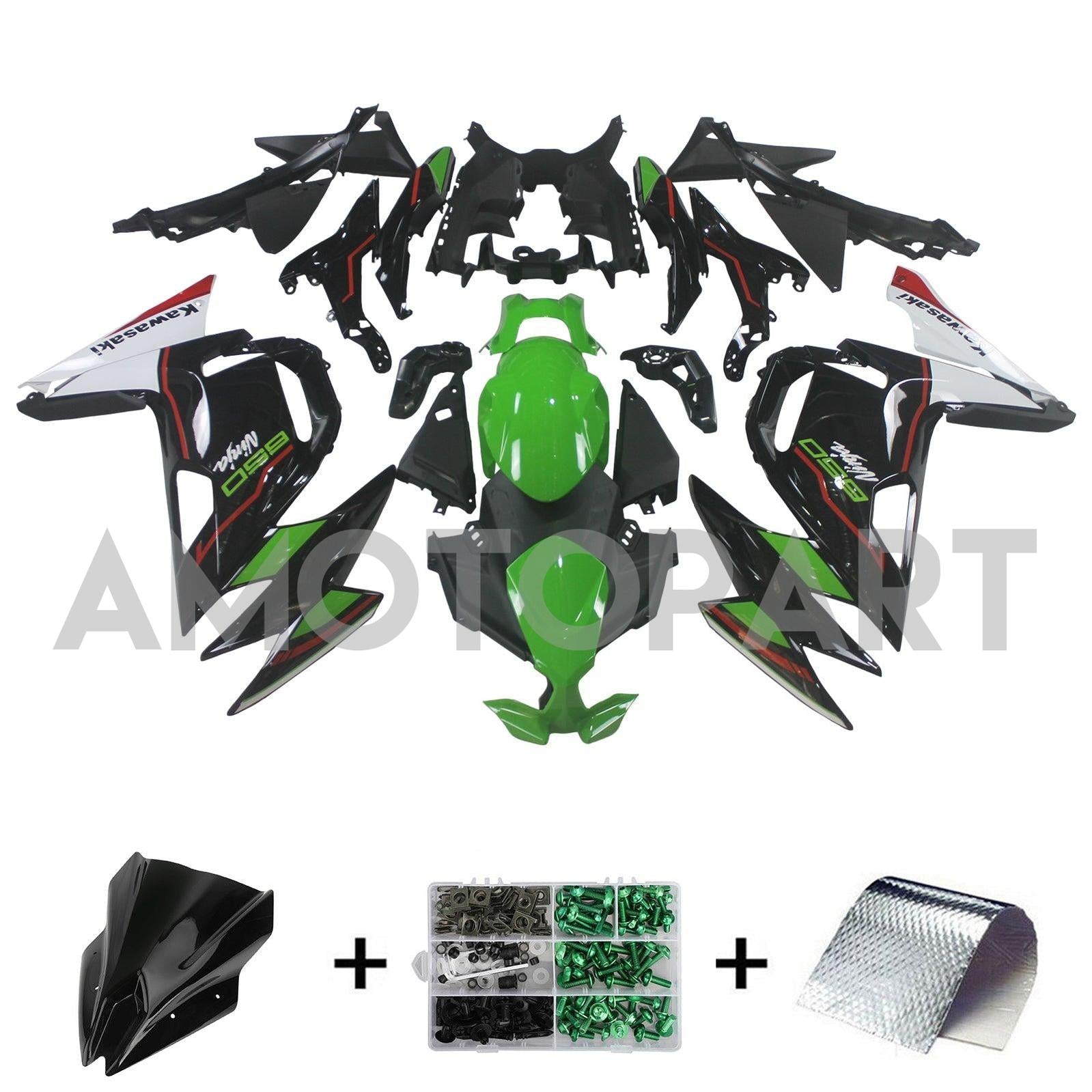Amotopart 2020-2025 Kawasaki ER-6F Ninja650 Green & Black Fairing Kit