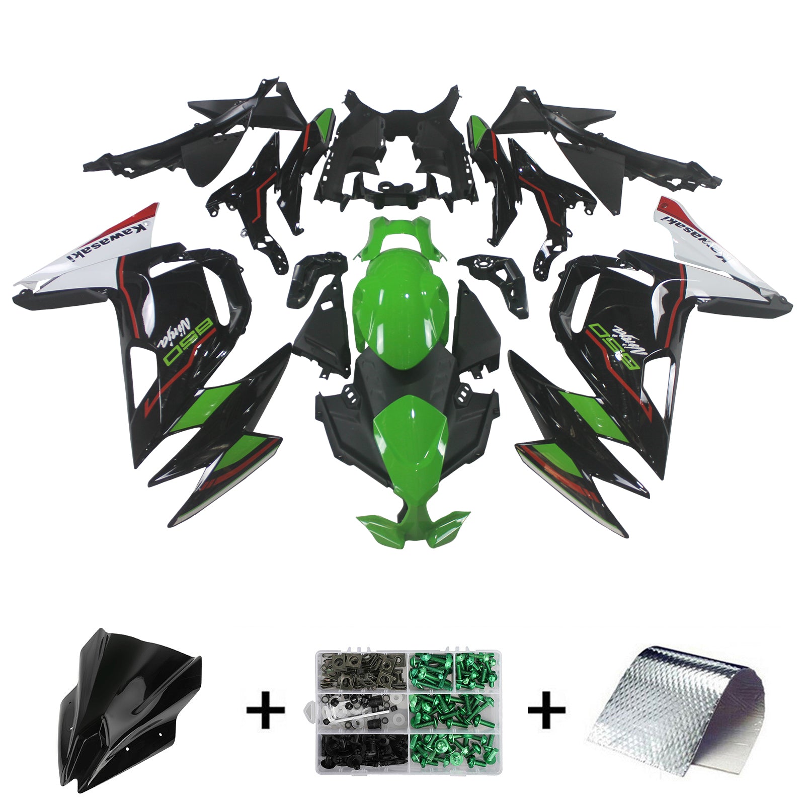 Amotopart 2020-2024 Kawasaki ER-6F Ninja650 Green&Black Fairing Kit