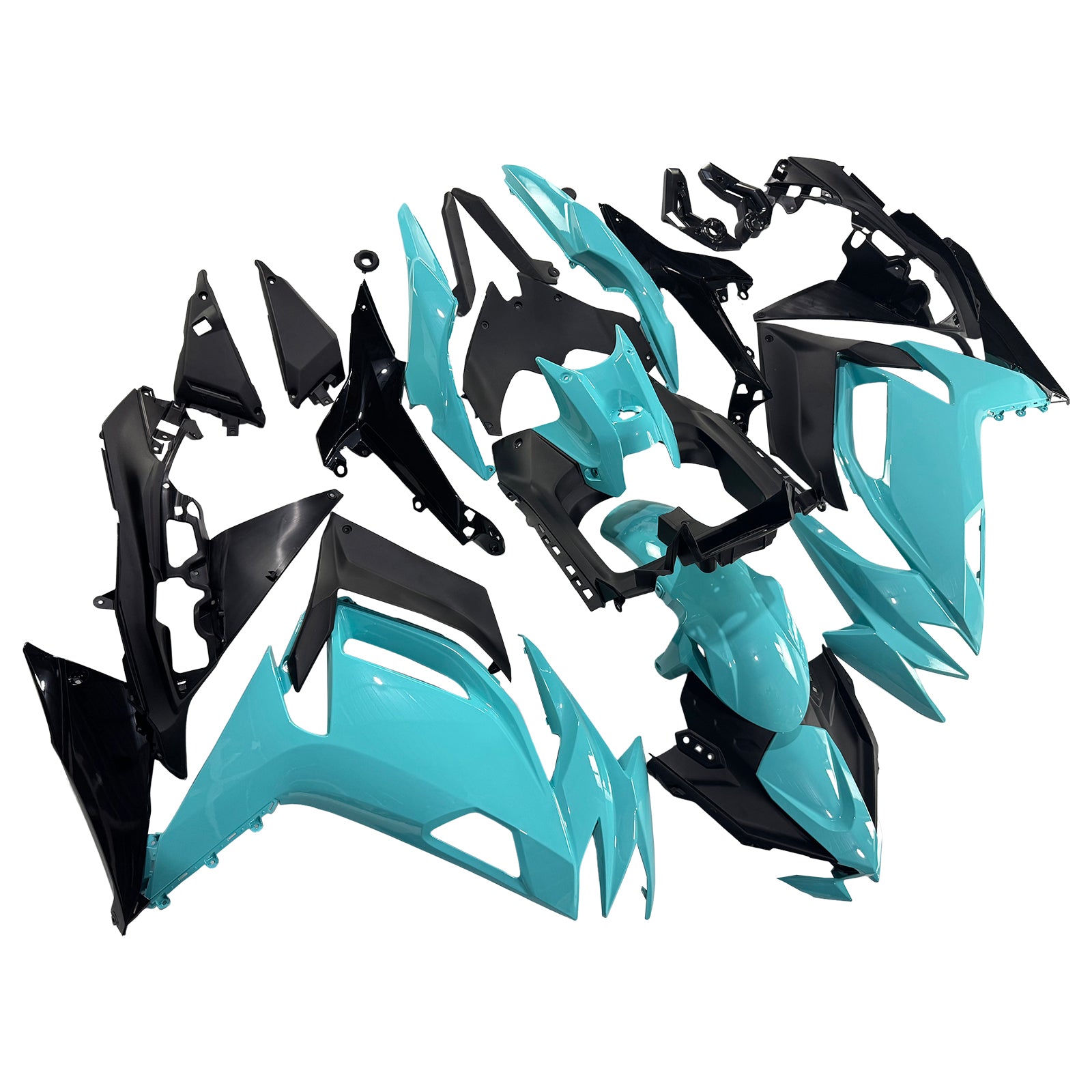 Amotopart 2020–2025 Kawasaki ER-6F Ninja650 Schwarz Hellblau Verkleidungsset