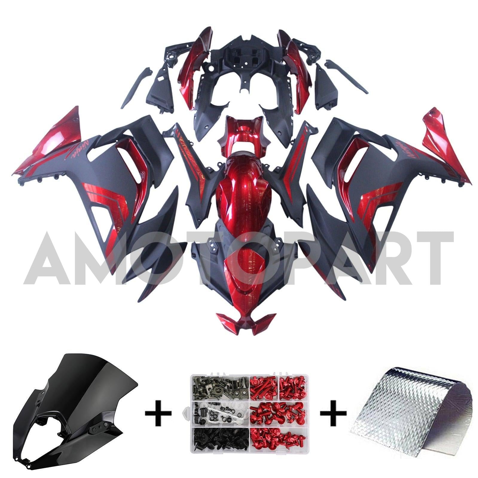 Amotopart 2020-2025 Kawasaki ER-6F Ninja650 Black Red Fairing Kit