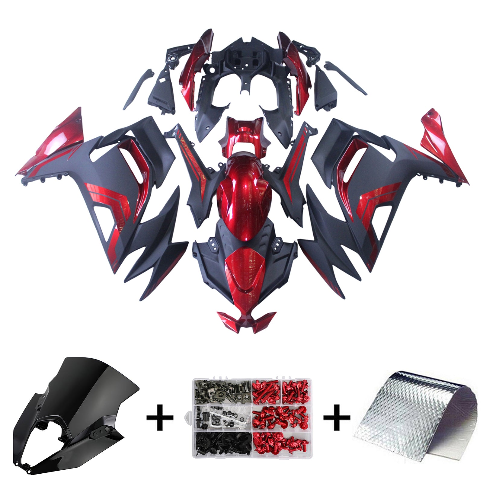 Amotopart 2020-2025 Kawasaki ER-6F Ninja650 Black Red Fairing Kit