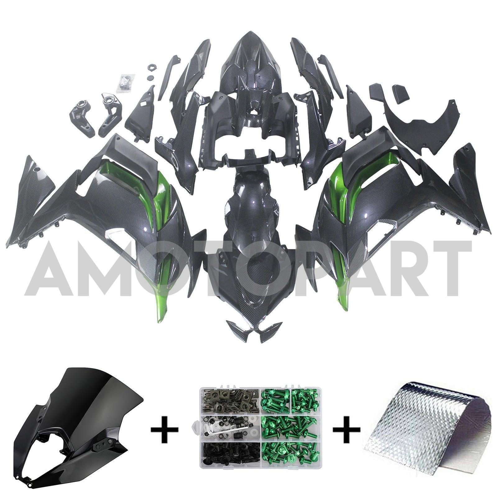 Amotopart 2020-2025 Kawasaki ER-6F Ninja650 Green Carbon Fiber Fairing Kit