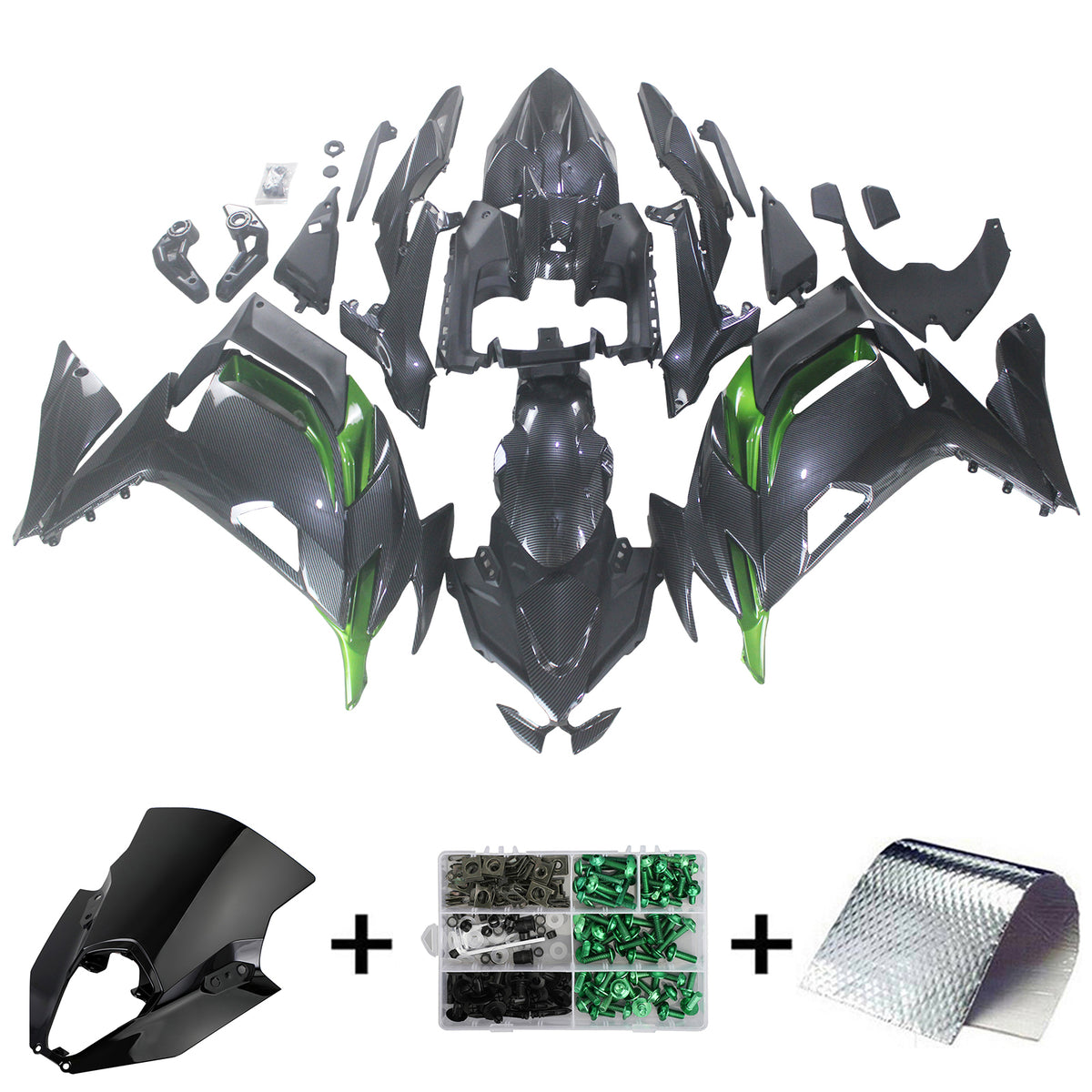 Amotopart 2020-2024 Kawasaki ER-6F Ninja650 Green Carbon Fiber Fairing Kit