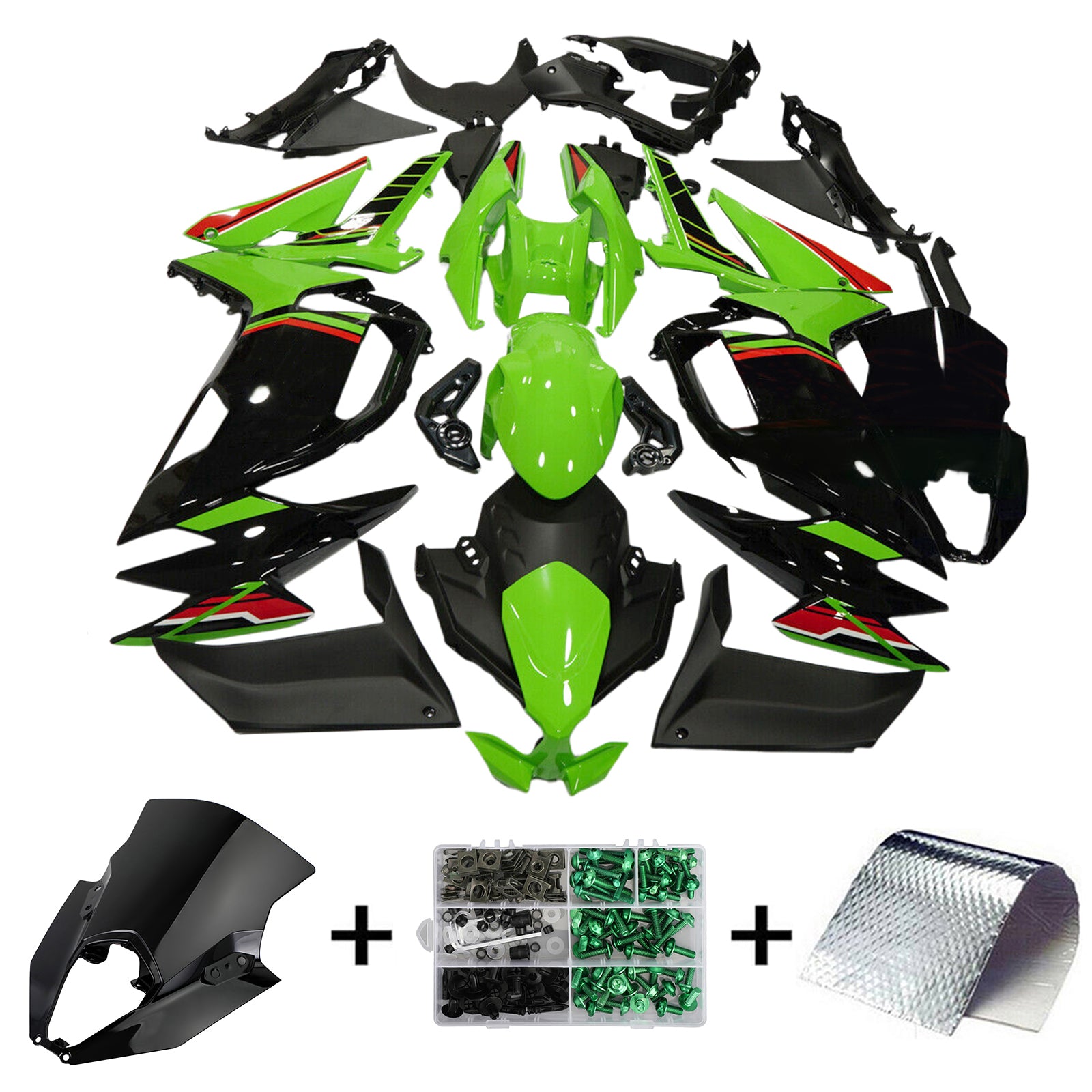 Amotopart 2020-2025 Kawasaki ER-6F Ninja650 Black Green Fairing Kit