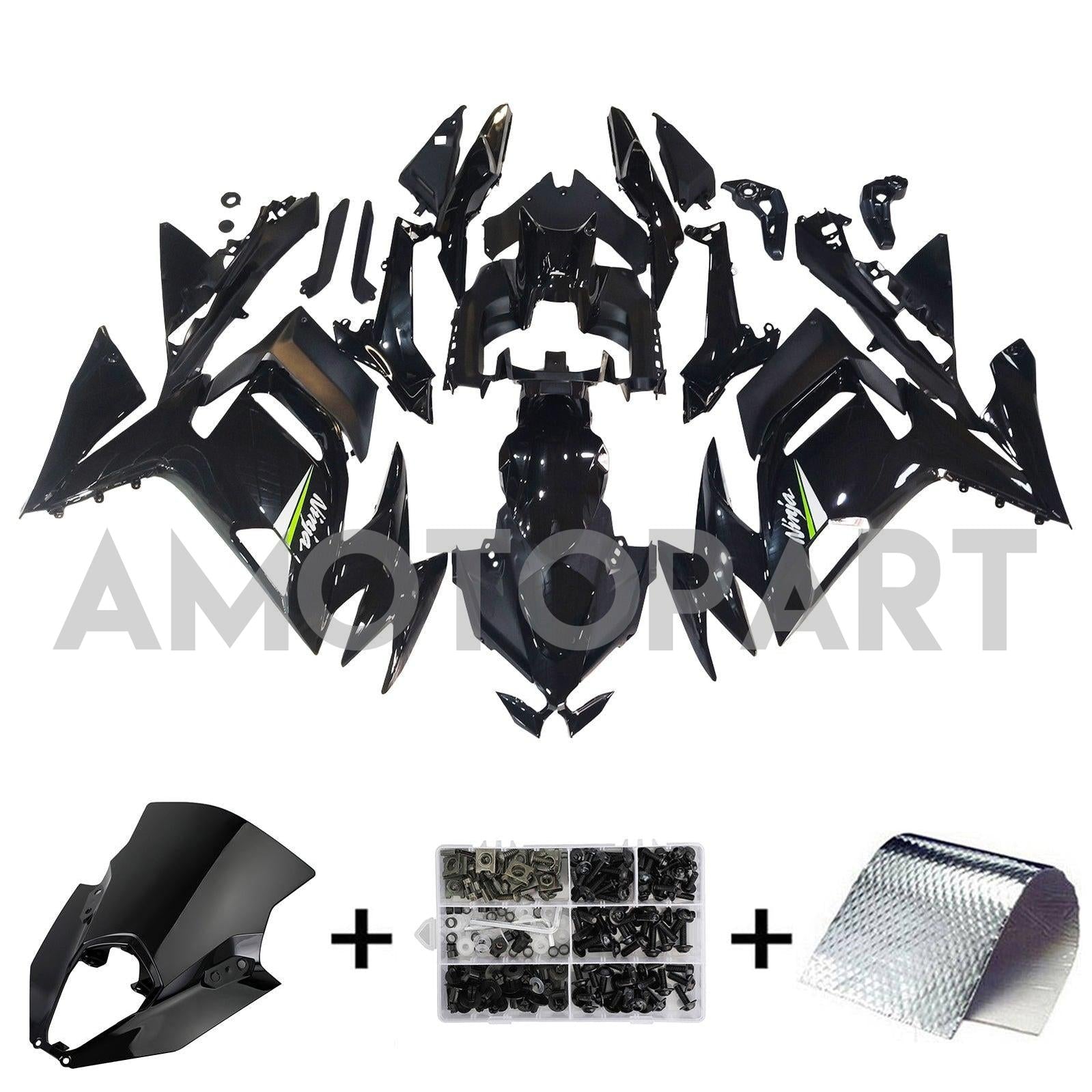 Amotopart 2020-2025 KAWASAKI ER-6F NINJA650 Glossy Black Fairing Kit