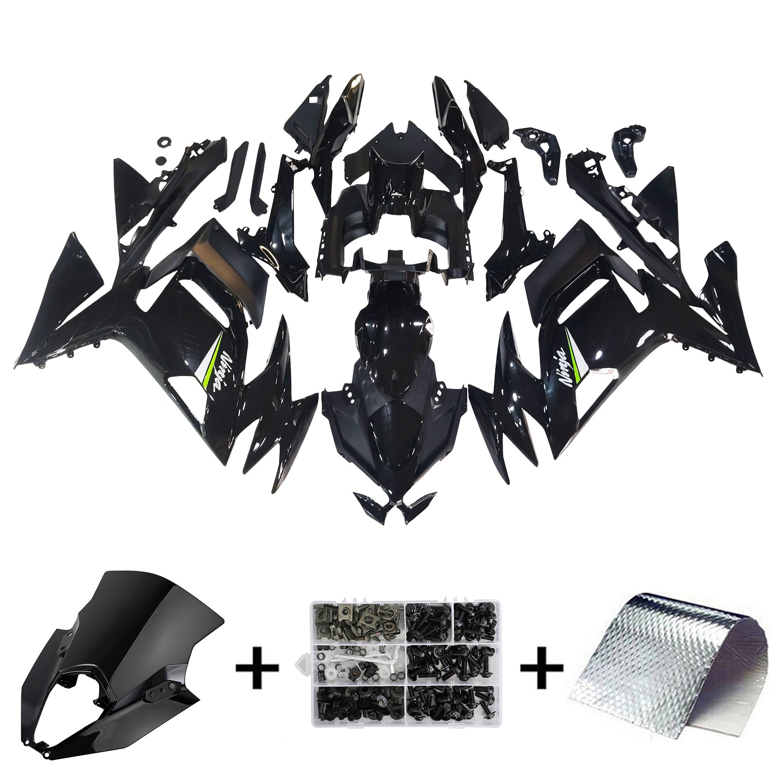 Amotopart 2020-2026 Kawasaki ER-6F Ninja650 Glossy Black Fairing Kit