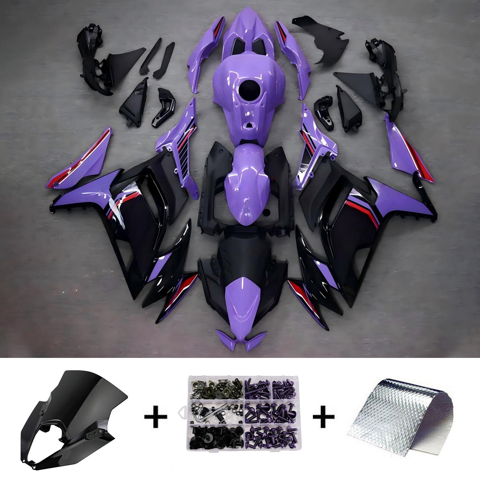 Amotopart 2020-2026 Kawasaki ER6F/Ninja650 Purple Black Fairing Kit