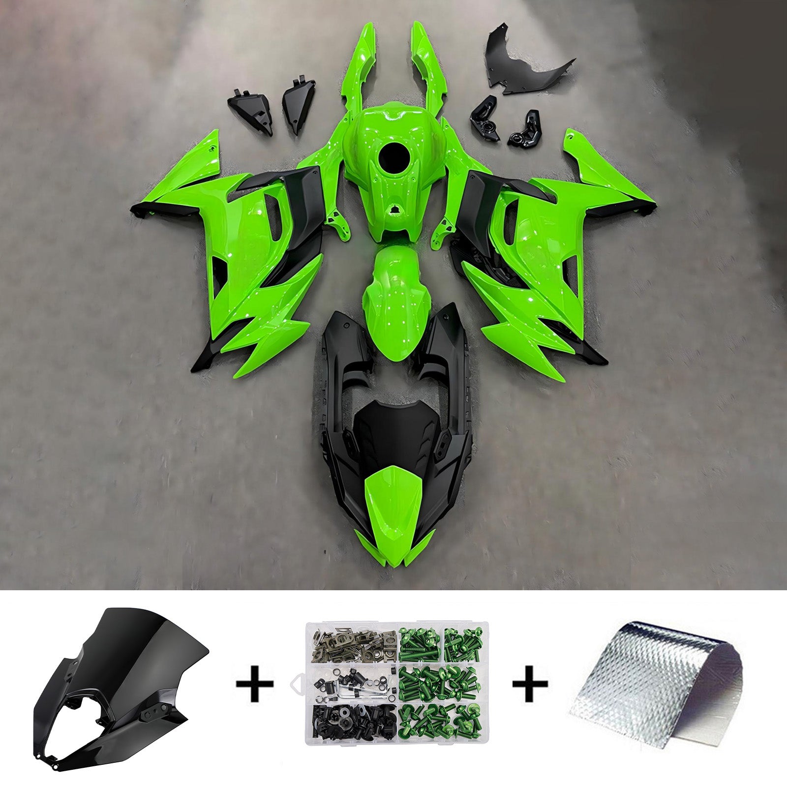 Amotopart 2020-2026 Kawasaki ER6F/Ninja650 Green Black Fairing Kit