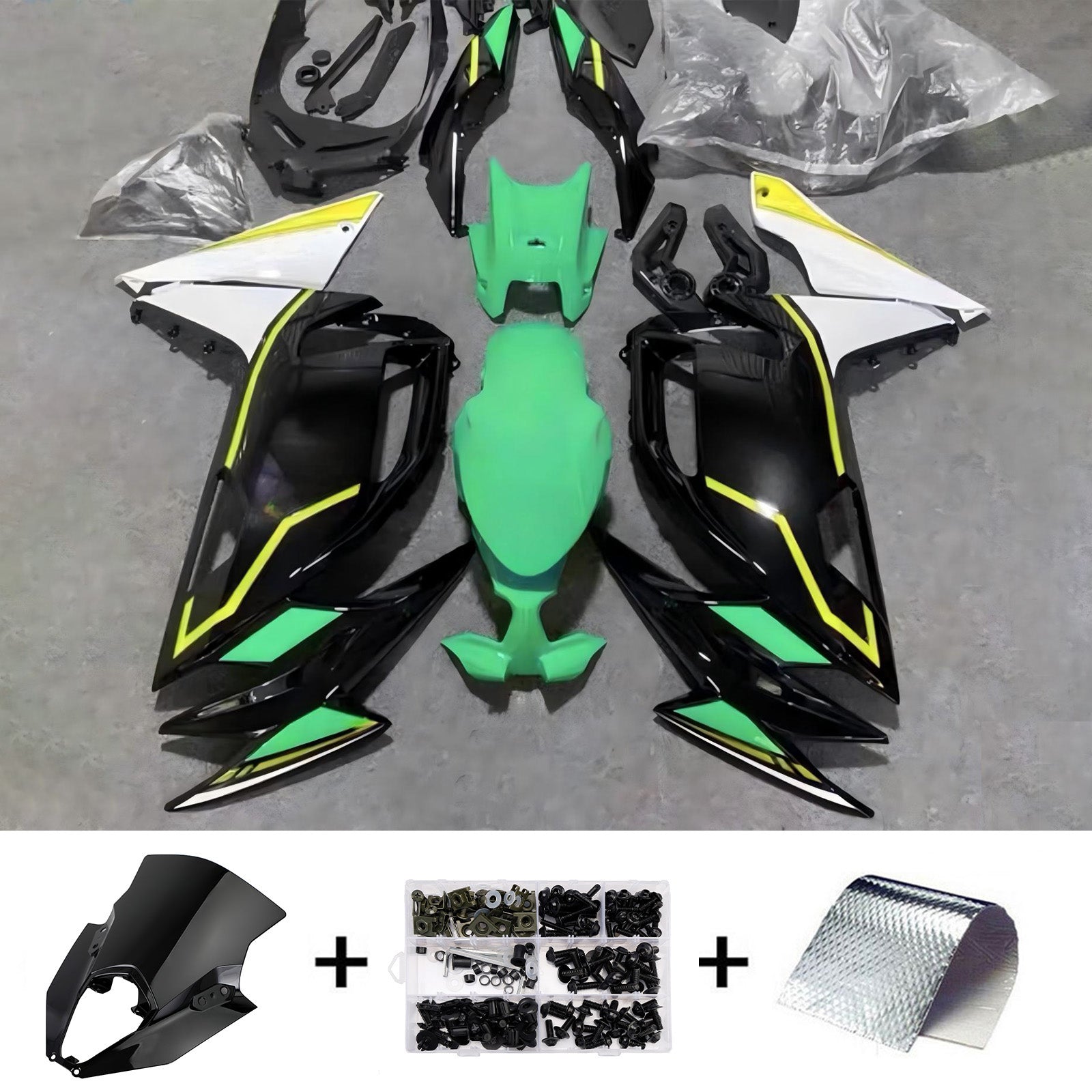 Amotopart 2020-2026 Kawasaki ER6F/Ninja650 Green Black White Yellow Fairing Kit