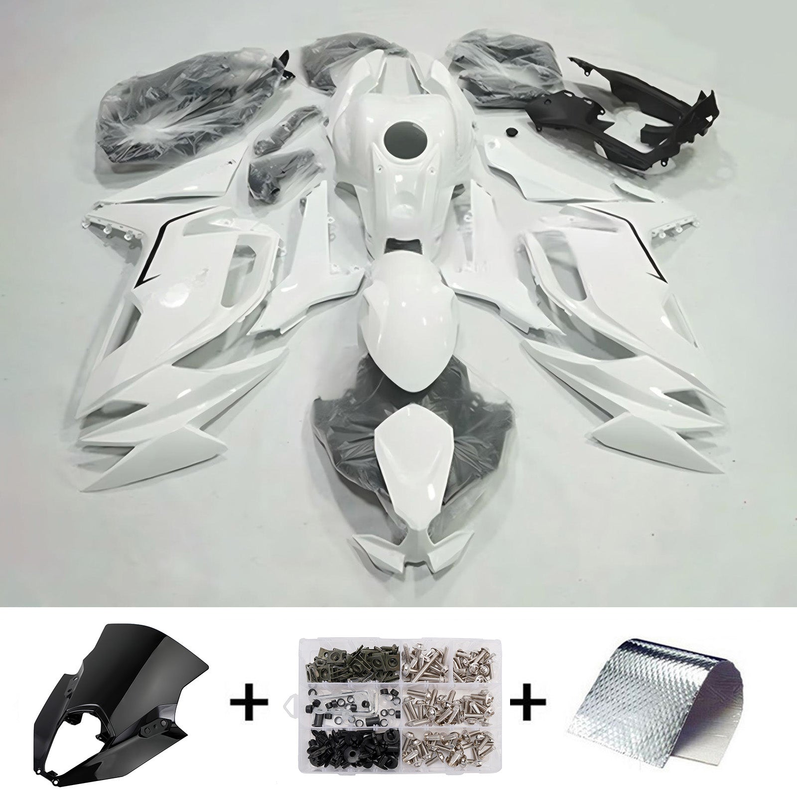 Amotopart 2020-2026 Kawasaki ER6F/Ninja650 White Fairing Kit
