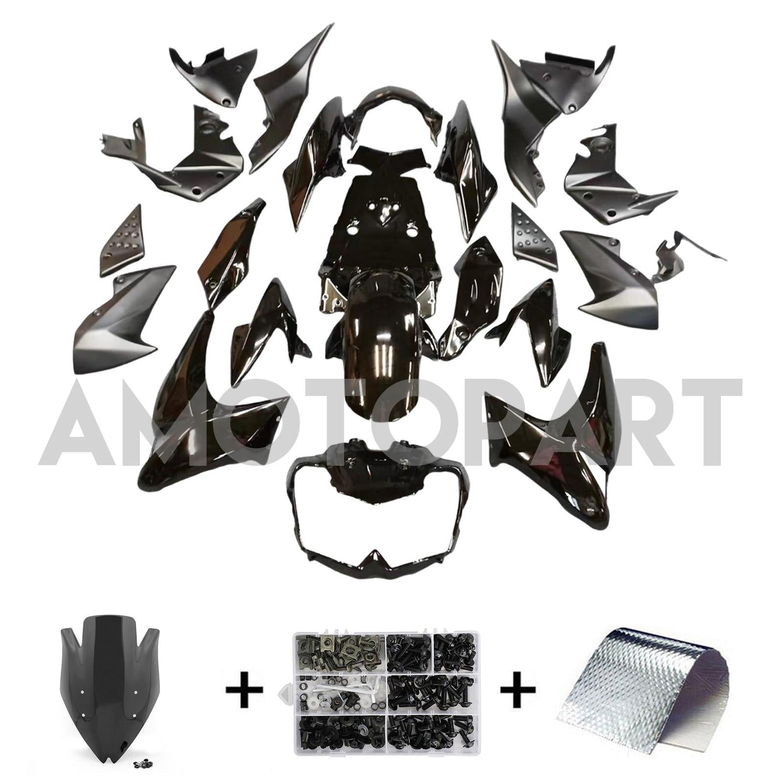 z1000 カーボンファイバー ブラックカウル セット Amotopart 2007-2009 Kawasaki Z1000 Black Fairing Kit