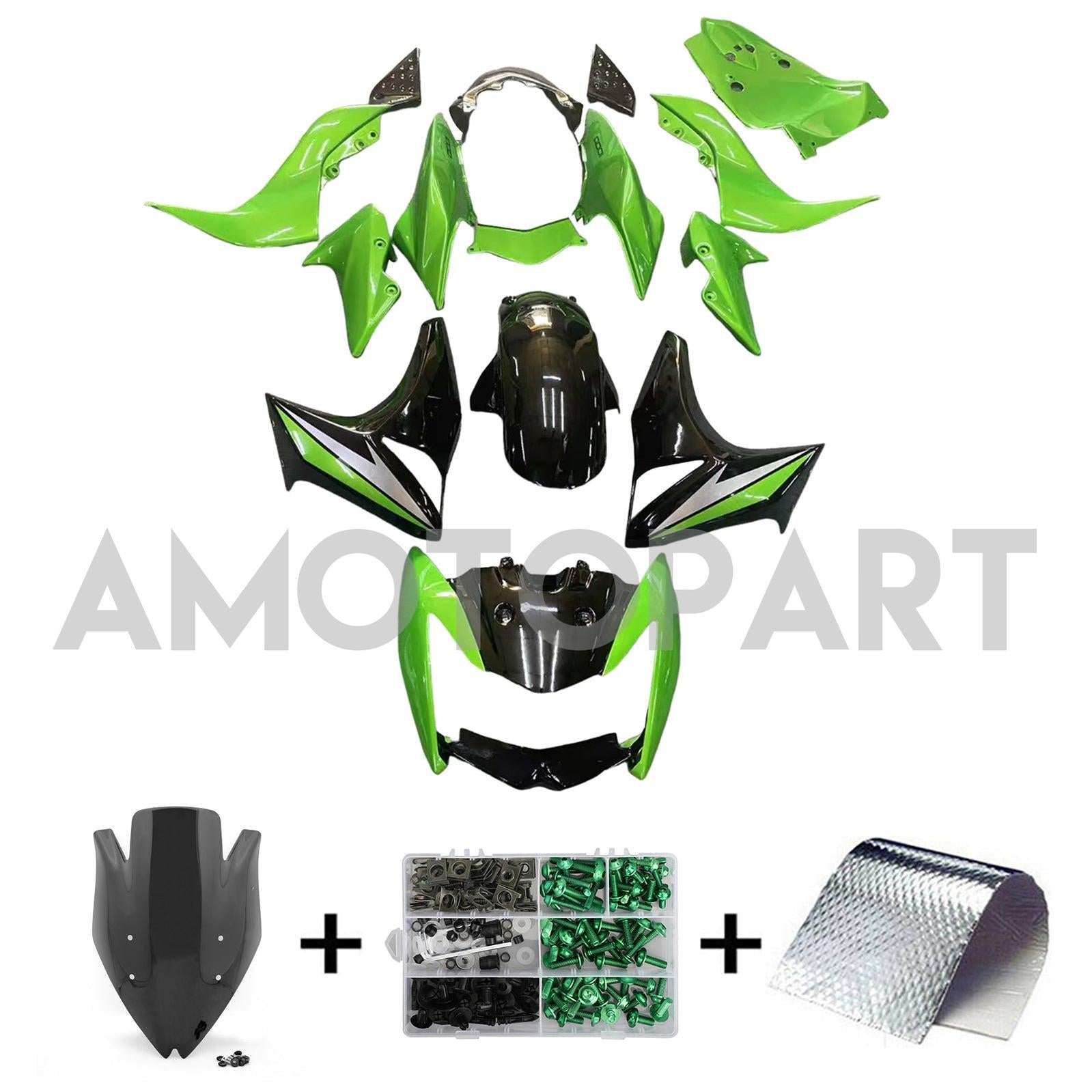 Amotopart 2007-2009 Kawasaki Z1000 Glossy Black Green Fairing Kit
