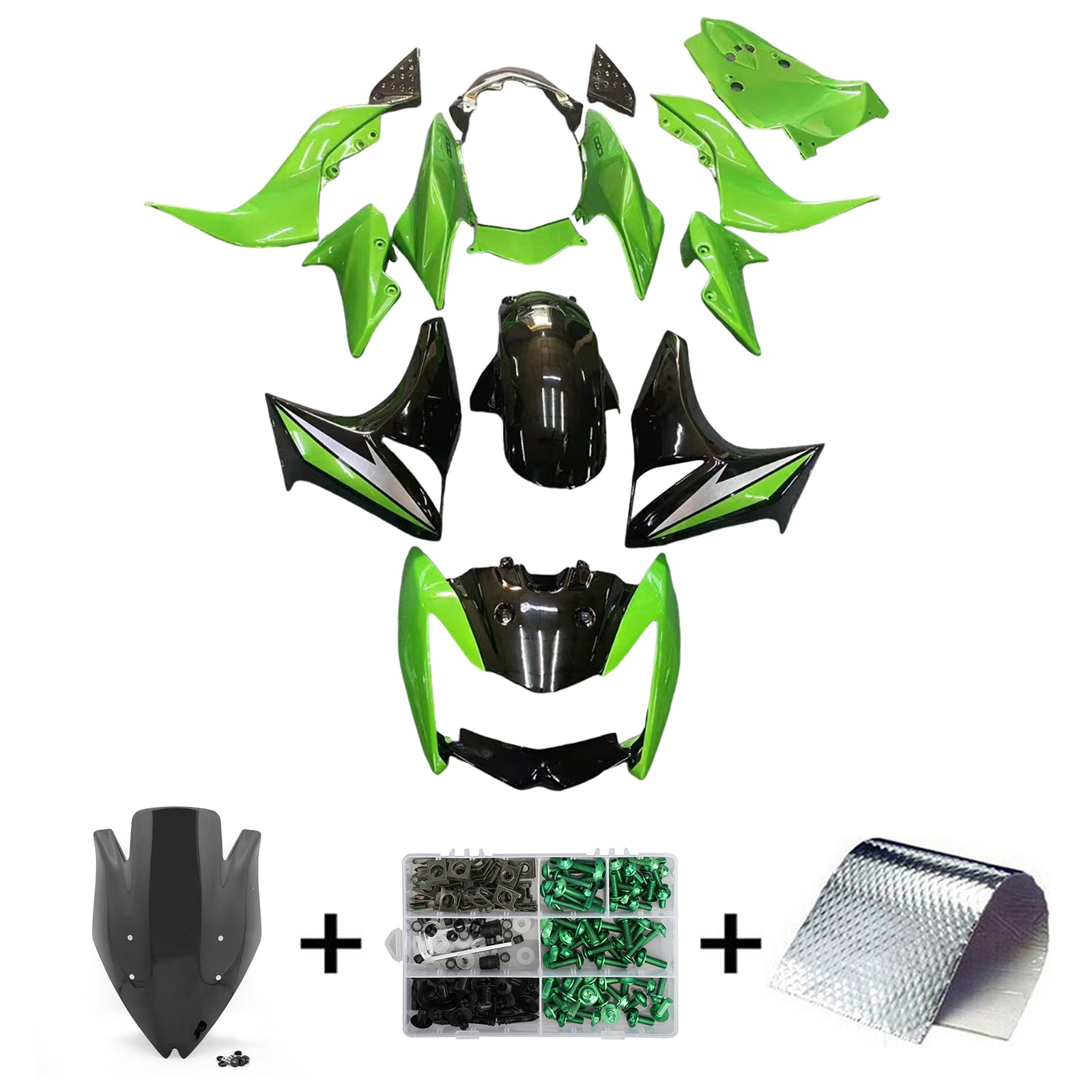 Amotopart 2007-2009 Kawasaki Z1000 Glossy Black Green Fairing Kit