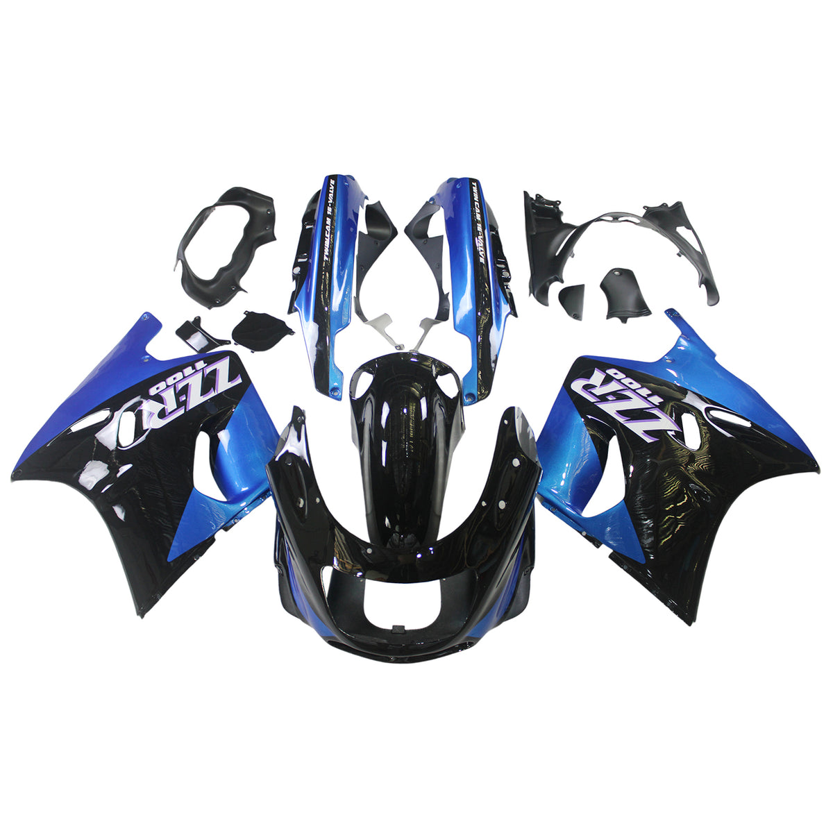 Amotopart 1993-2003 Kit de carénage Kawasaki ZZR1100 bleu et noir Style3