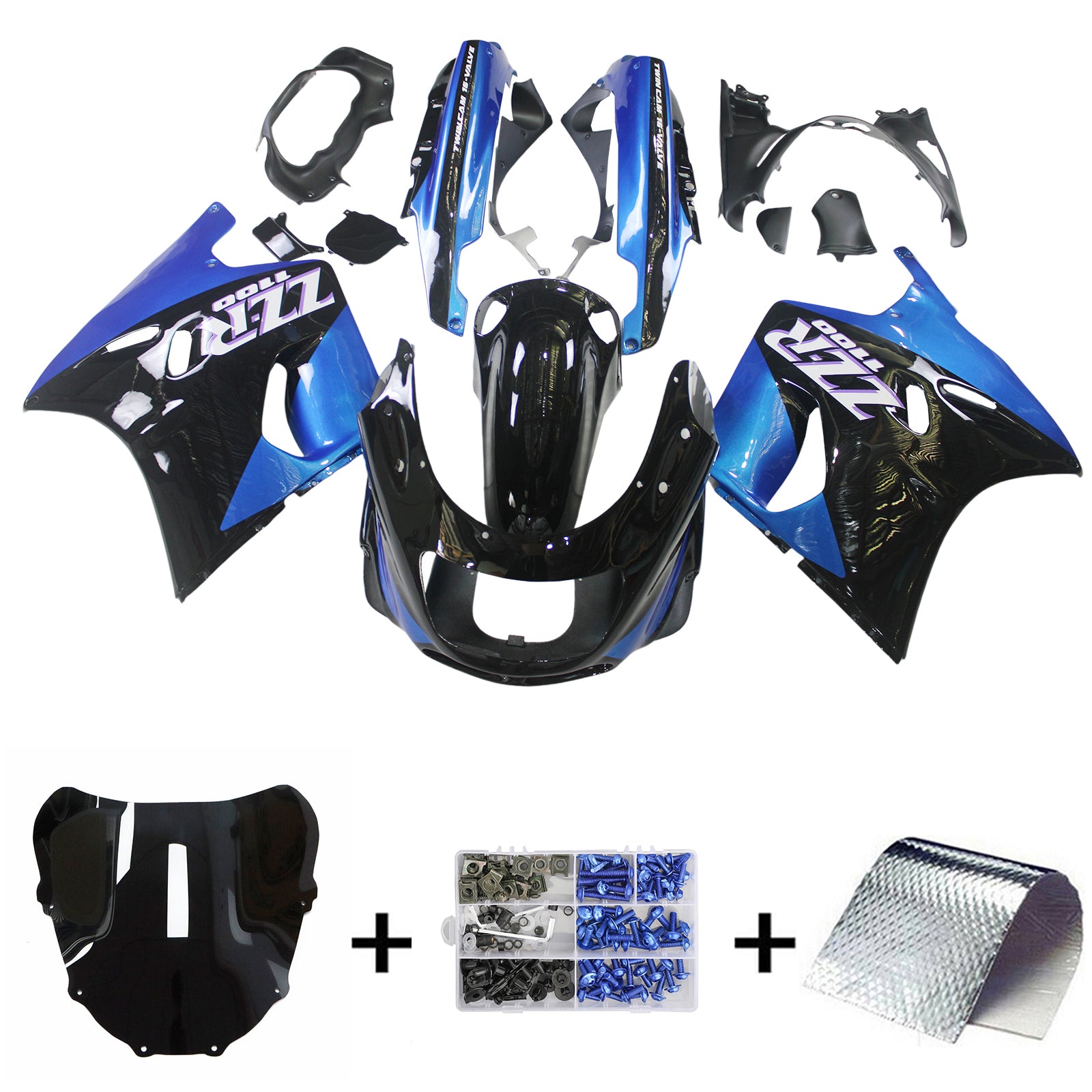 Amotopart 1993-2003 Kawasaki ZZR1100 Blue&amp;Black Style3 Verkleidungsset