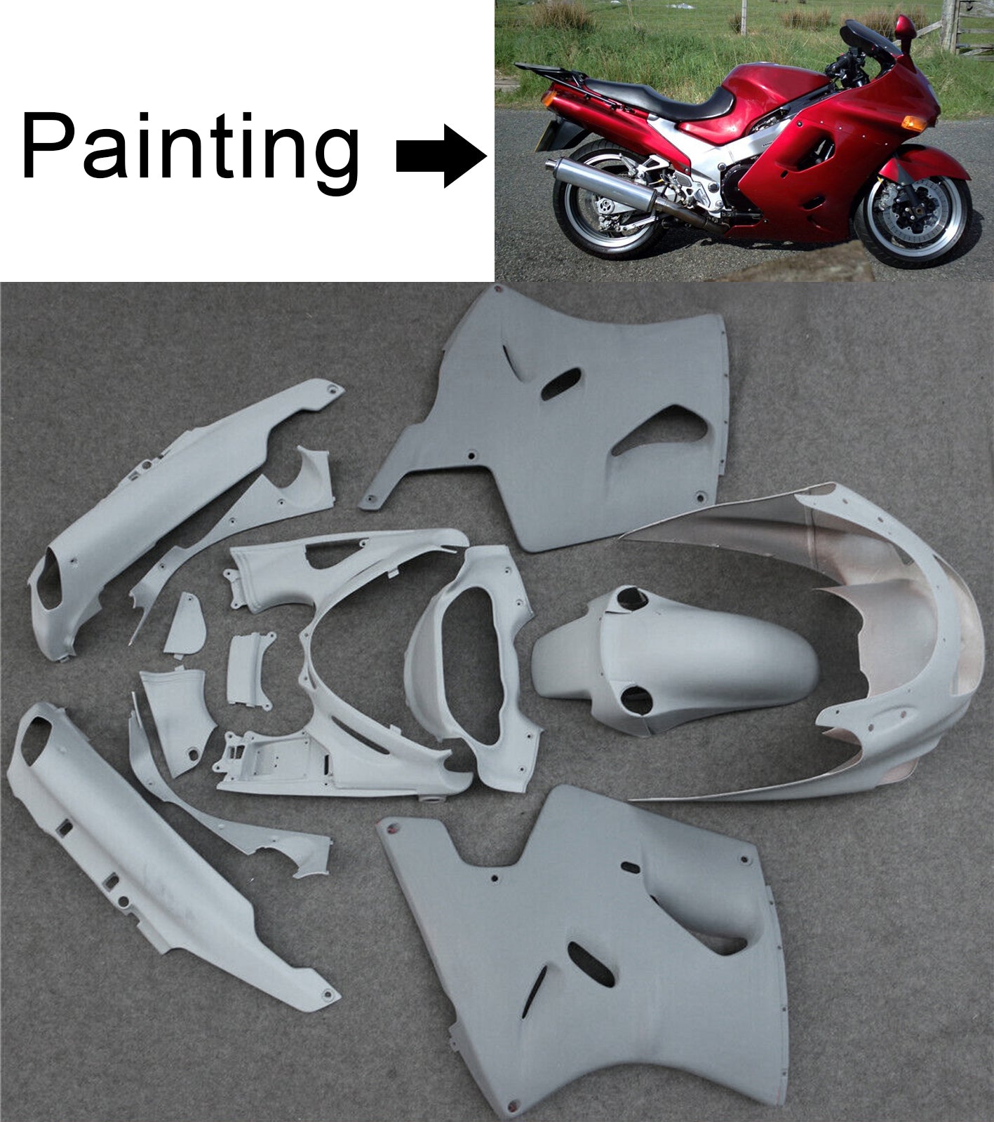 Amotopart 1993-2003 Kawasaki ZZR1100 レッド Style1 フェアリングキット