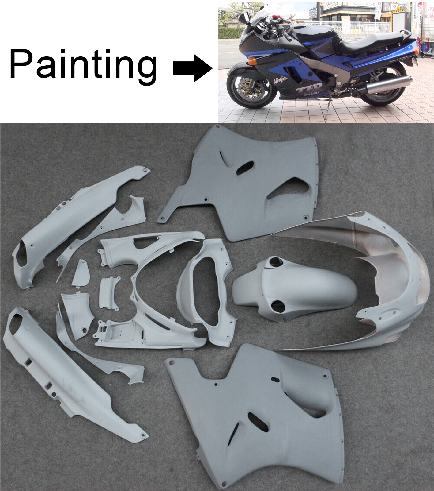 Amotopart 1993-2003 Kawasaki ZZR1100 Blau&Schwarzes Style1 Verkleidungsset