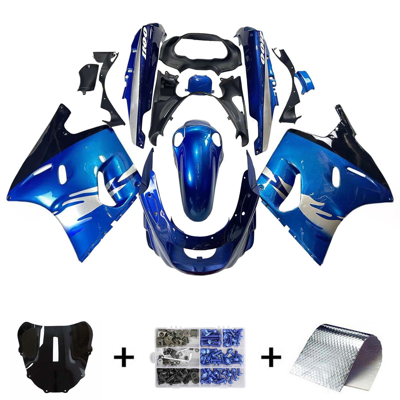 Amotopart 1993-2003 ZZR1100 Kawasaki Gloss Blue Fairing Kit