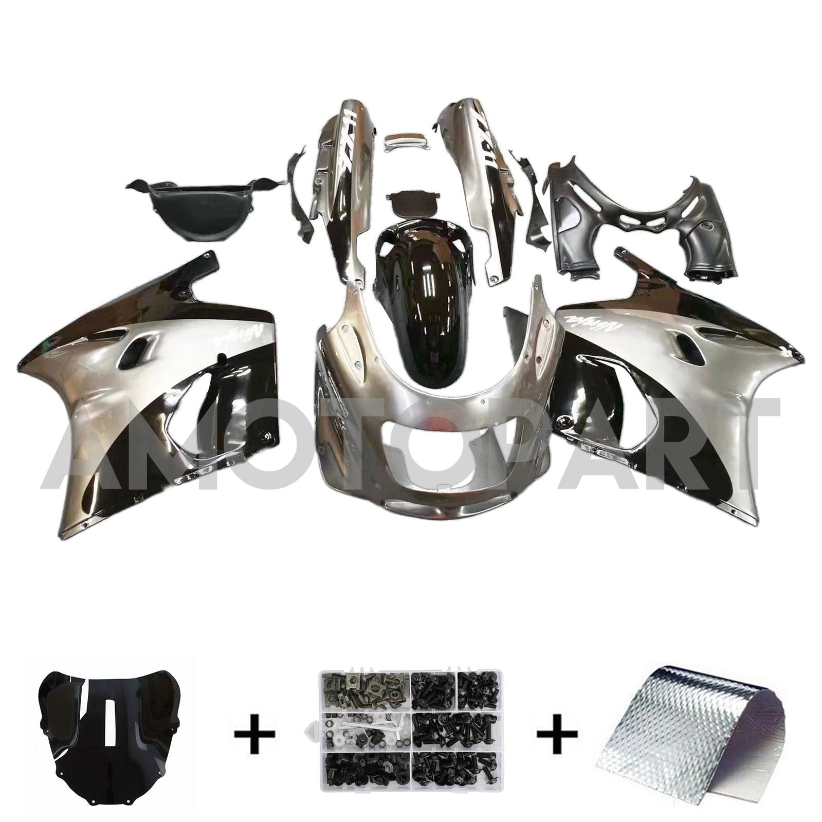 Amotopart 1993-2003 ZZR1100 Kawasaki Grey&Black Fairing Kit