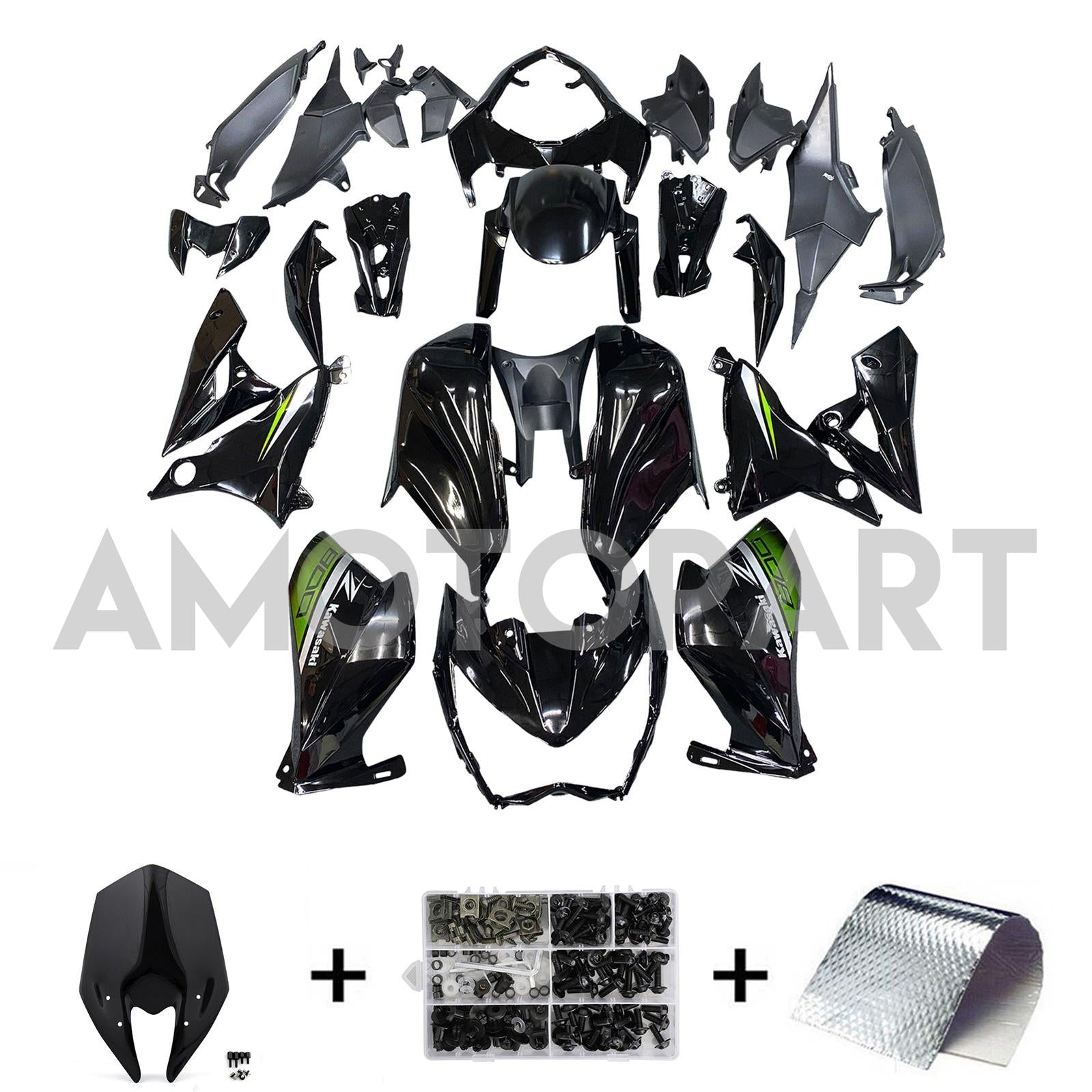 Amotopart 2013-2018 Kawasaki Z800 Green&Matte Black Fairing Kit