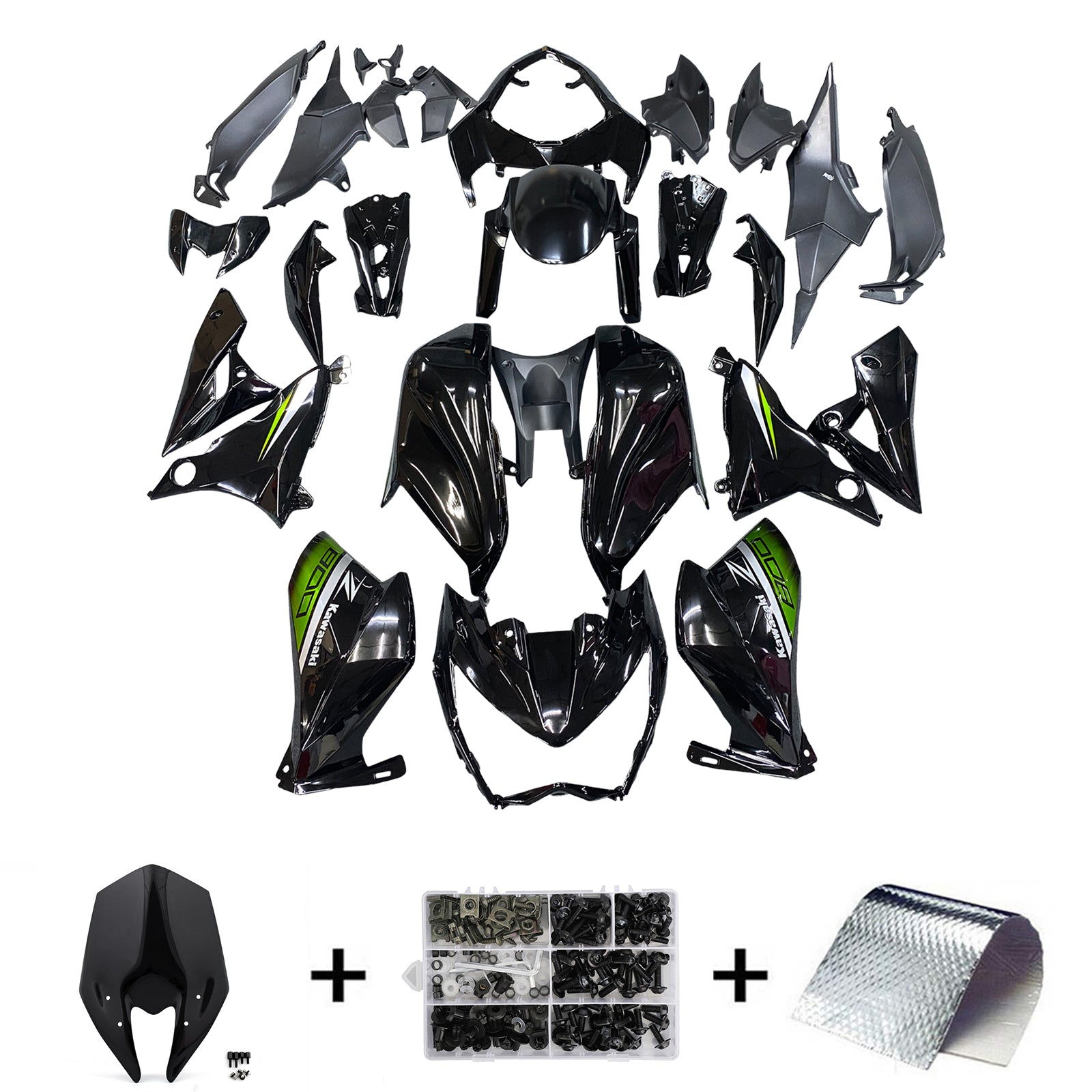 Kit carena Amotopart 2013-2018 Kawasaki Z800 verde e nero opaco