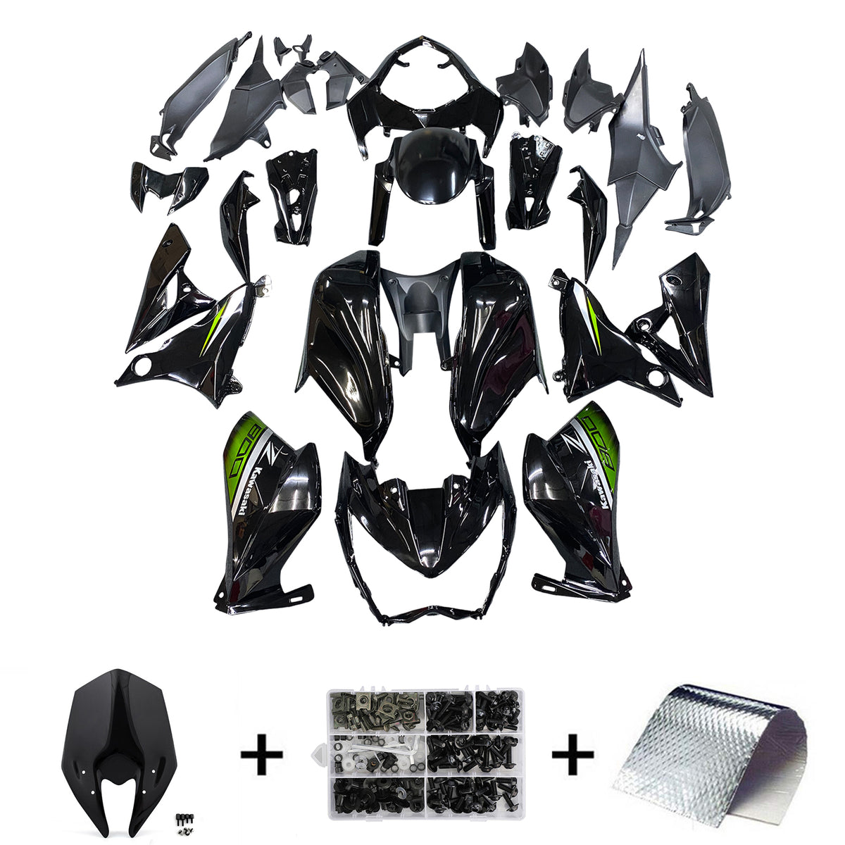 Amotopart 2013-2018 Kawasaki Z800 Green&Matte Black Fairing Kit