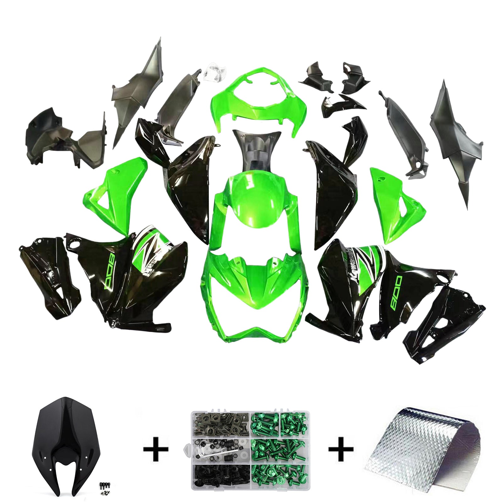 Amotopart 2013–2018 Kawasaki Z800 Grün &amp; Schwarz Style2 Verkleidungsset