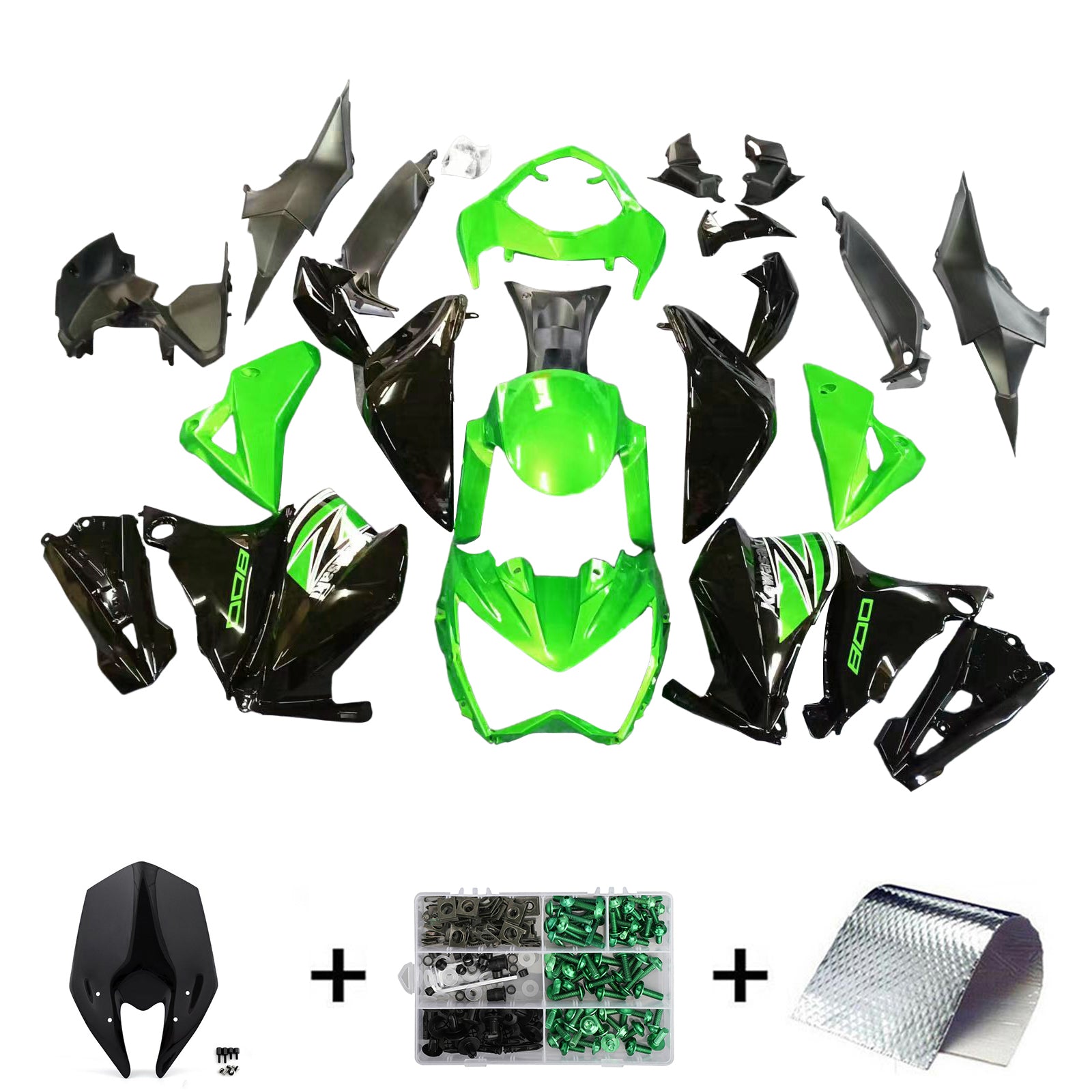 Amotopart 2013-2018 Kawasaki Z800 Green&Black Style2 Fairing Kit