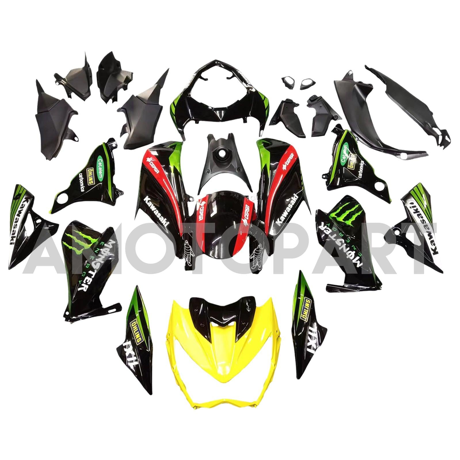 Amotopart 2013-2018 Kawasaki Z800 Green&Black Style1 Fairing Kit