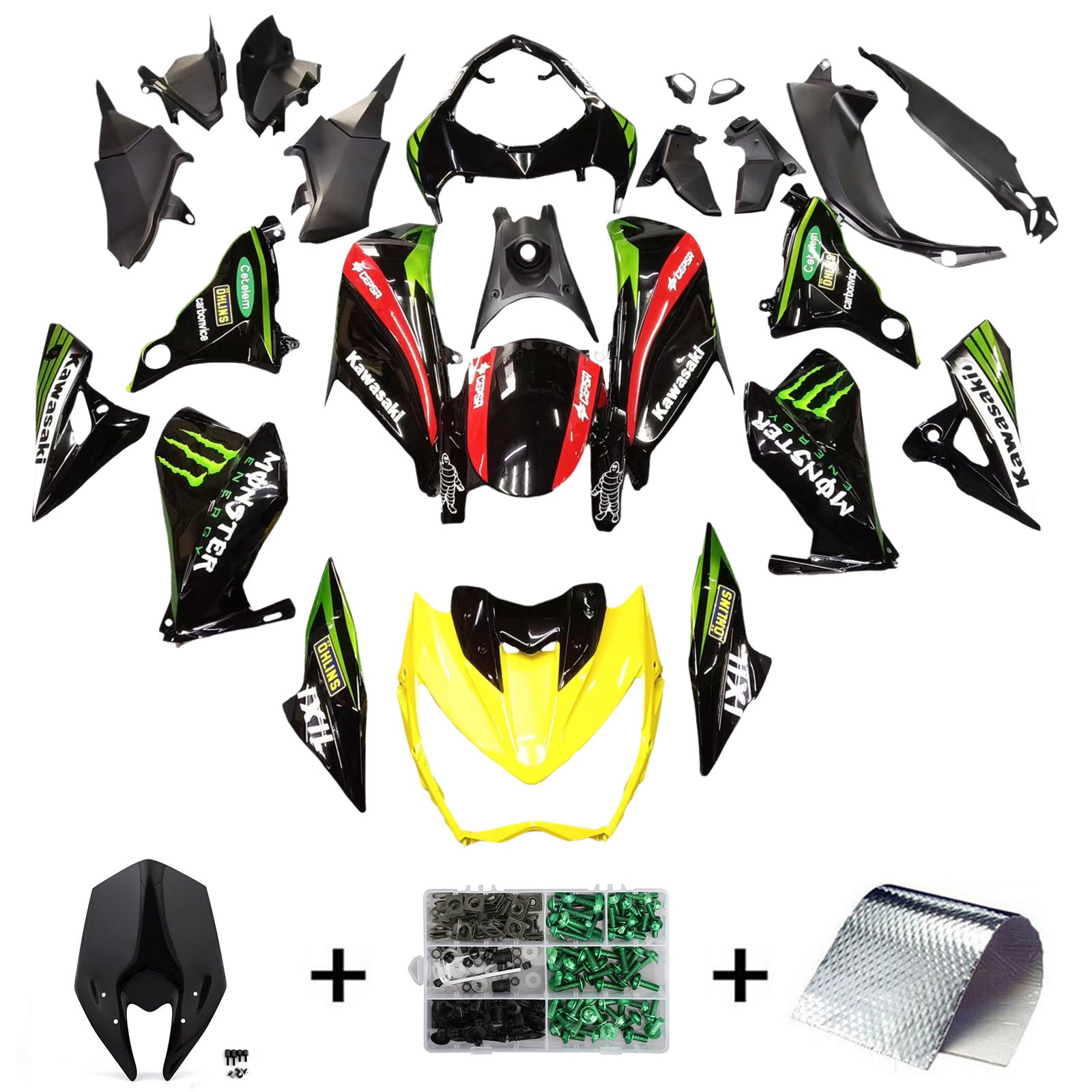 Kit carena Amotopart 2013-2018 Kawasaki Z800 verde e nero Style1