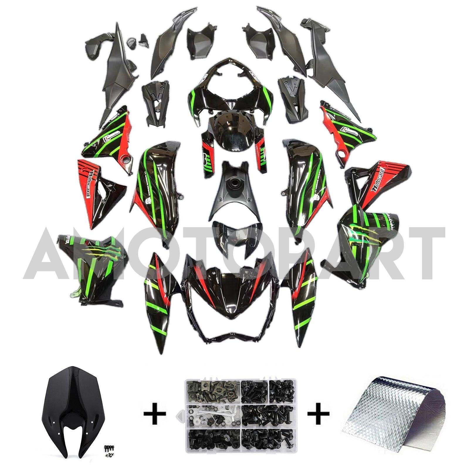 Amotopart 2013-2018 Kawasaki Z800 Red&Green Monster Fairing Kit