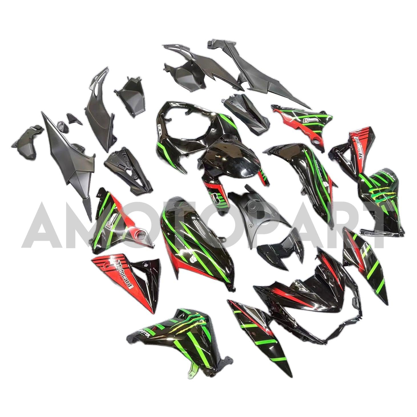 Amotopart 2013-2018 Kawasaki Z800 Red&Green Monster Fairing Kit