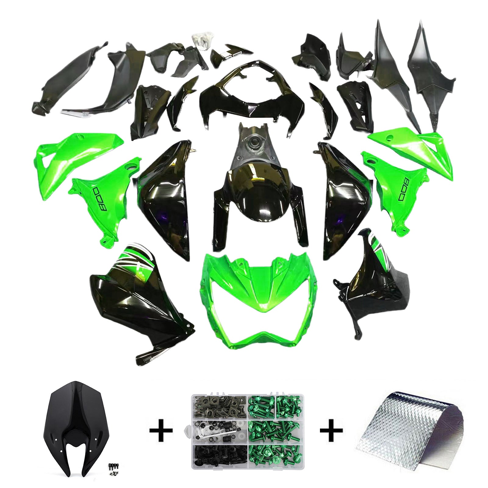 Kit carena Amotopart 2013-2018 Kawasaki Z800 nero e verde