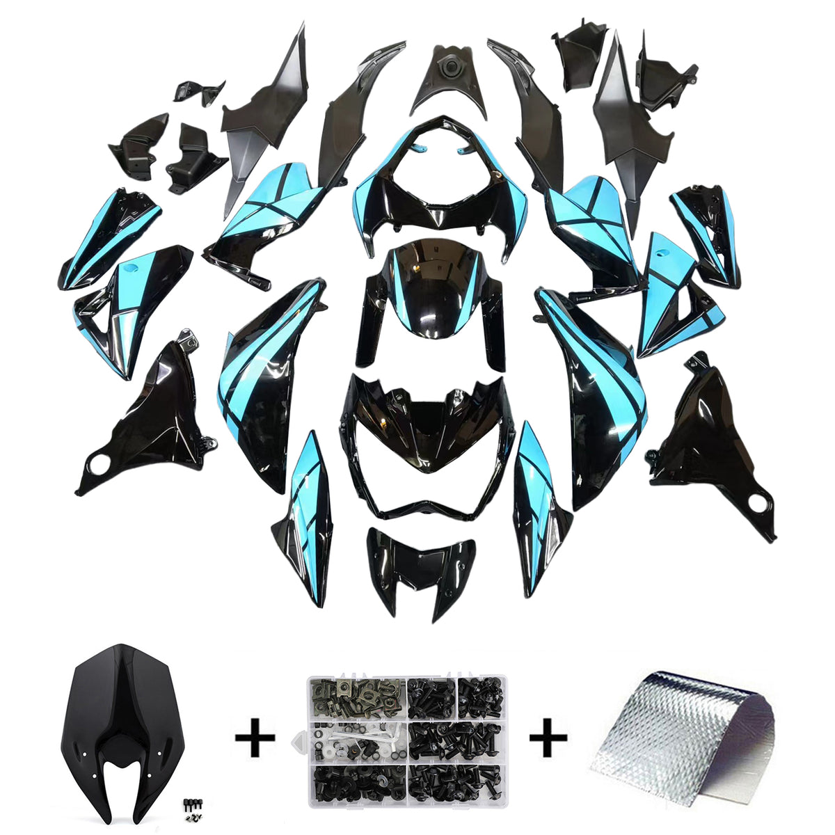 Amotopart 2013-2018 Kawasaki Z800 Light Blue Black Fairing Kit