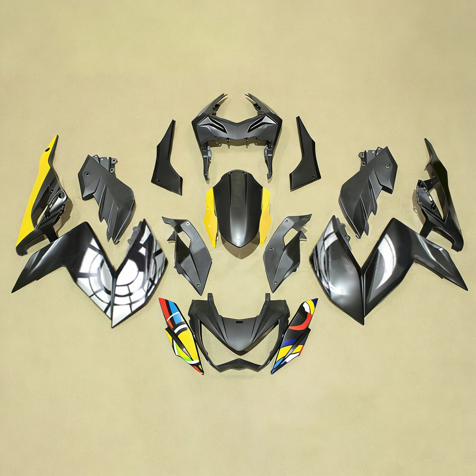 Amotopart 2015-2016 Z250 Z300 Kawasaki Yellow&Grey Fairing Kit