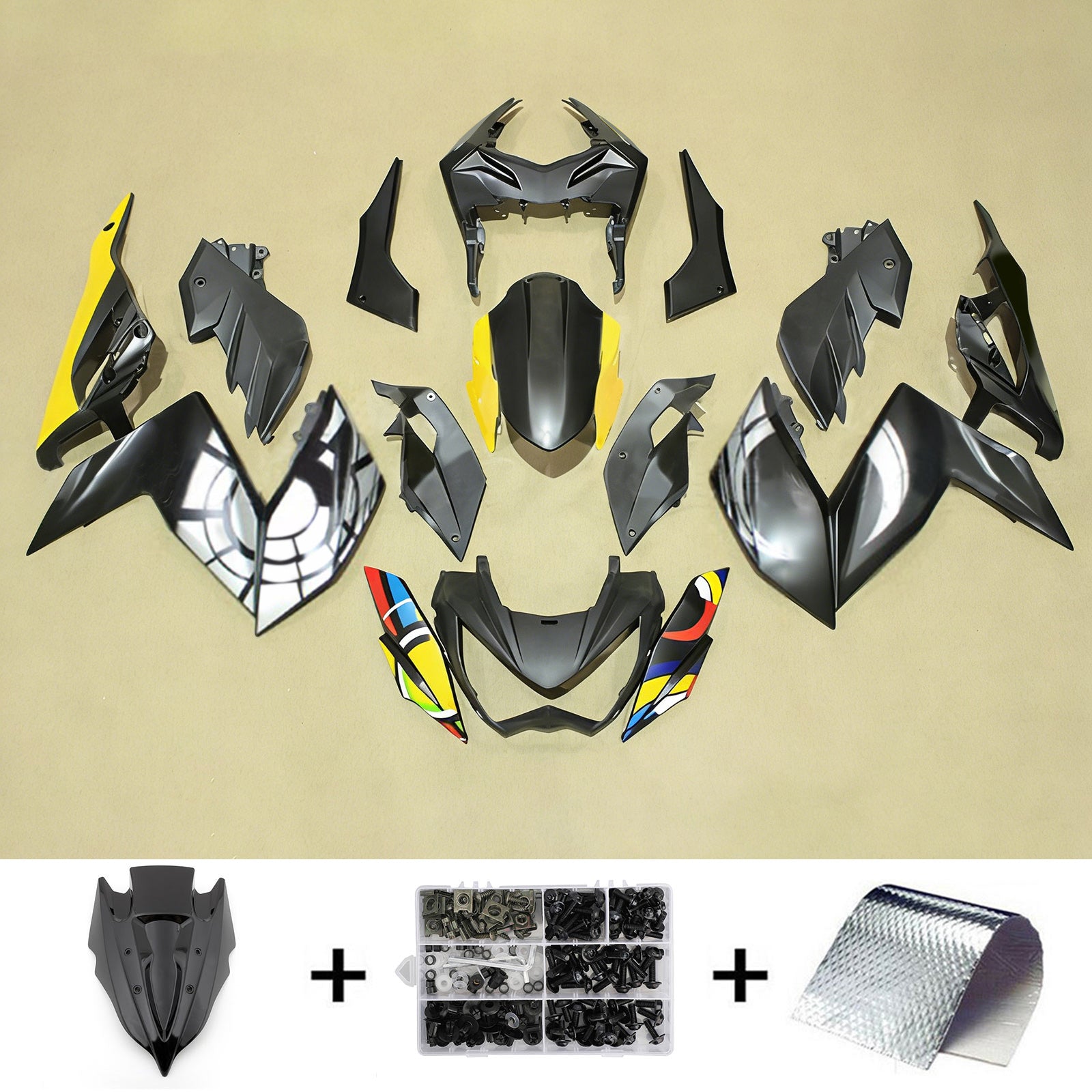 Amotopart 2015-2016 Z250 Z300 Kawasaki Yellow&Grey Fairing Kit