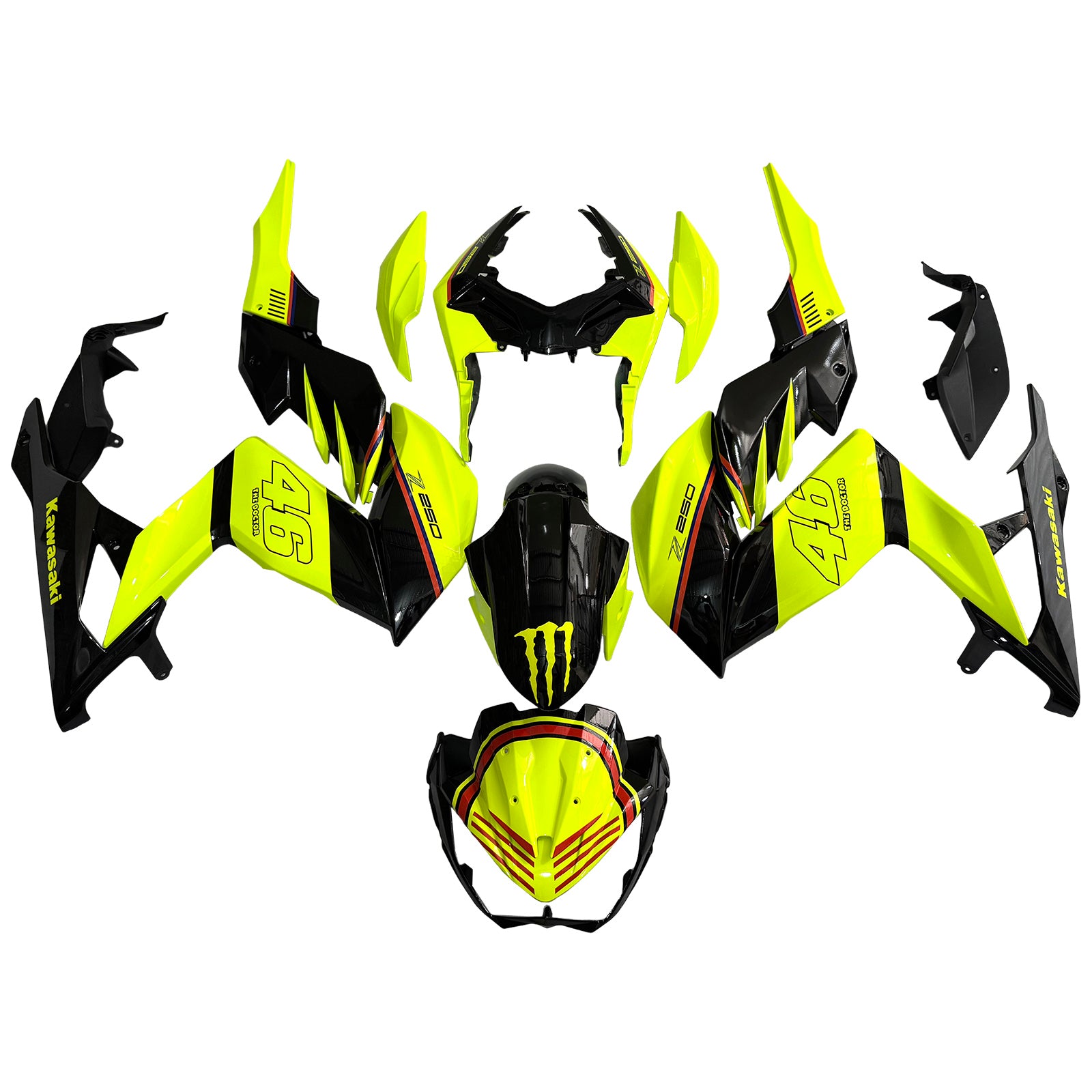 Amotopart 2015-2016 Z250 Z300 Kawasaki Yellow&Black Fairing Kit