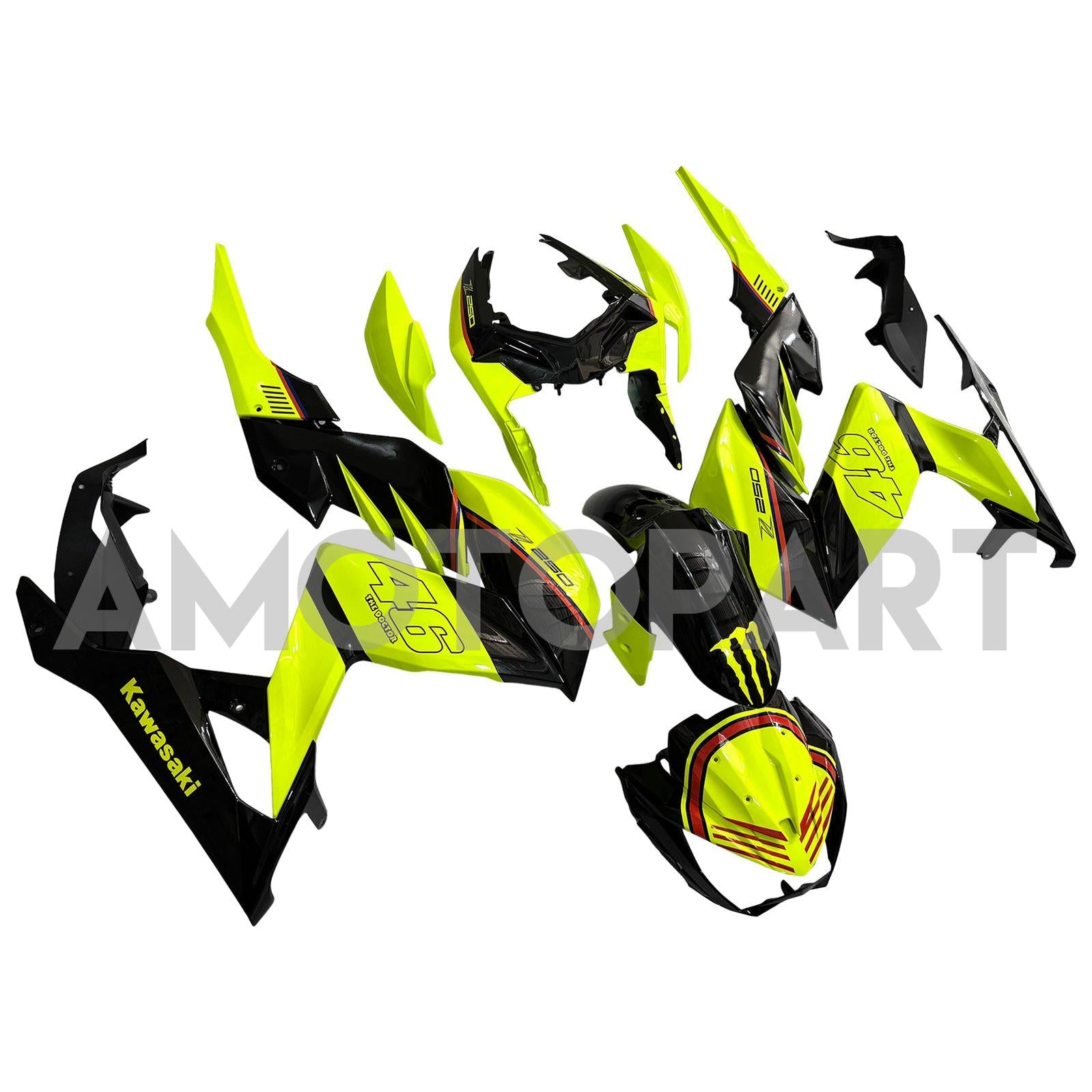 Amotopart 2015-2016 Z250 Z300 Kawasaki Yellow&Black Fairing Kit