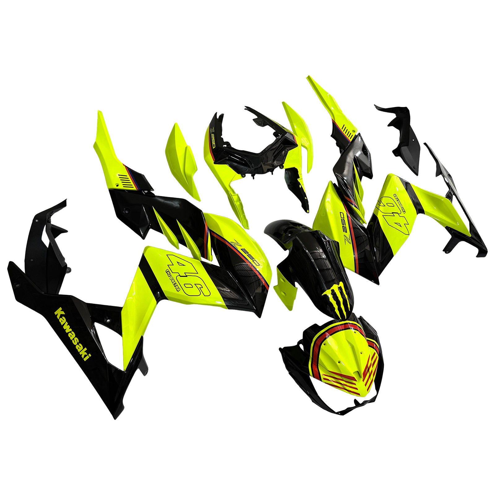Amotopart 2015-2016 Z250 Z300 Kawasaki Yellow&Black Fairing Kit