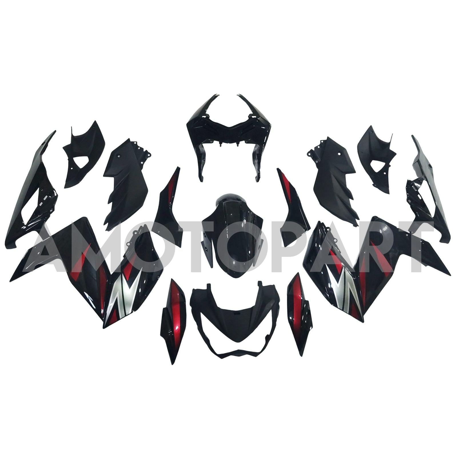 Amotopart 2015-2016 Z250 Z300 Kawasaki Black with Red Accent Fairing Kit