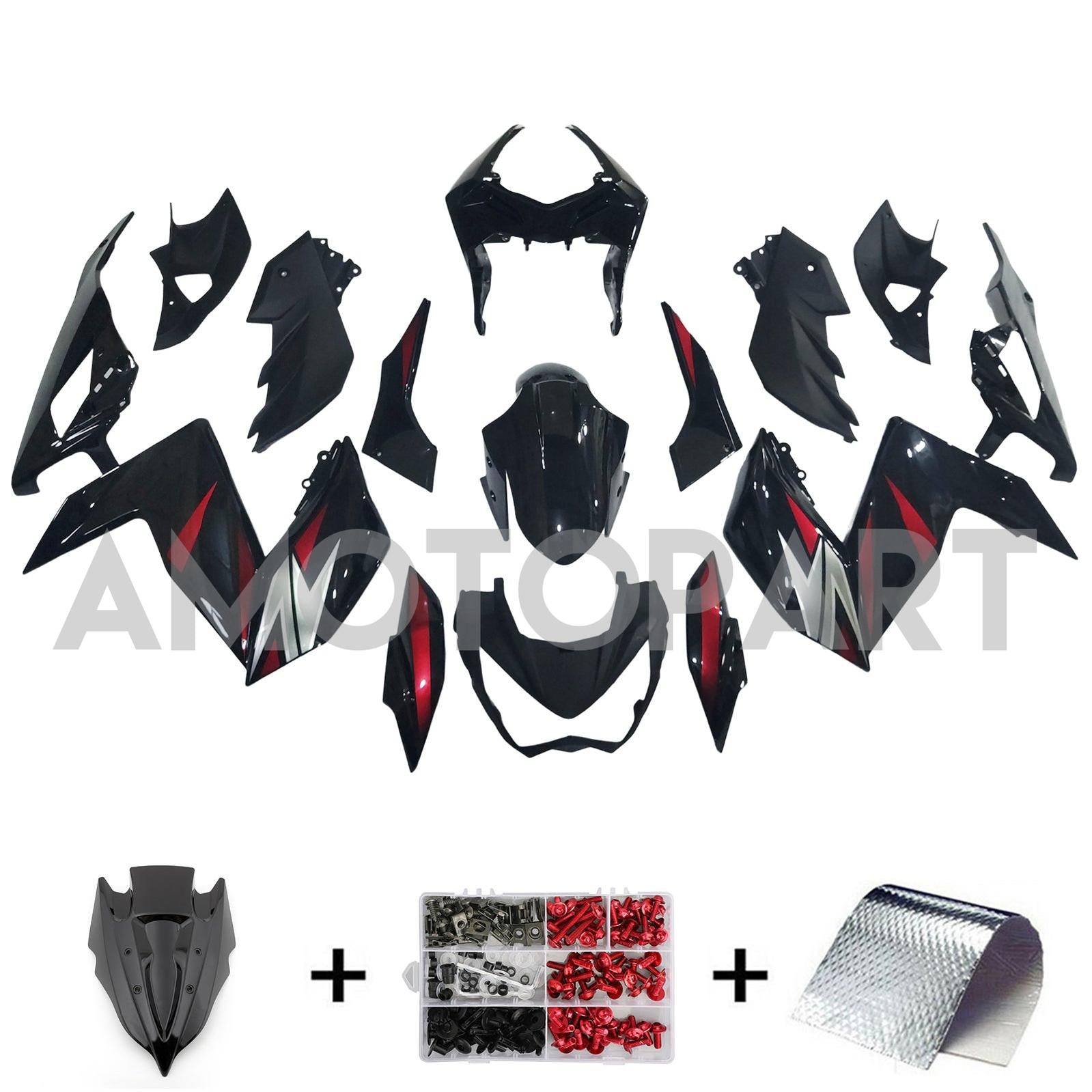 Amotopart 2015-2016 Z250 Z300 Kawasaki Black with Red Accent Fairing Kit