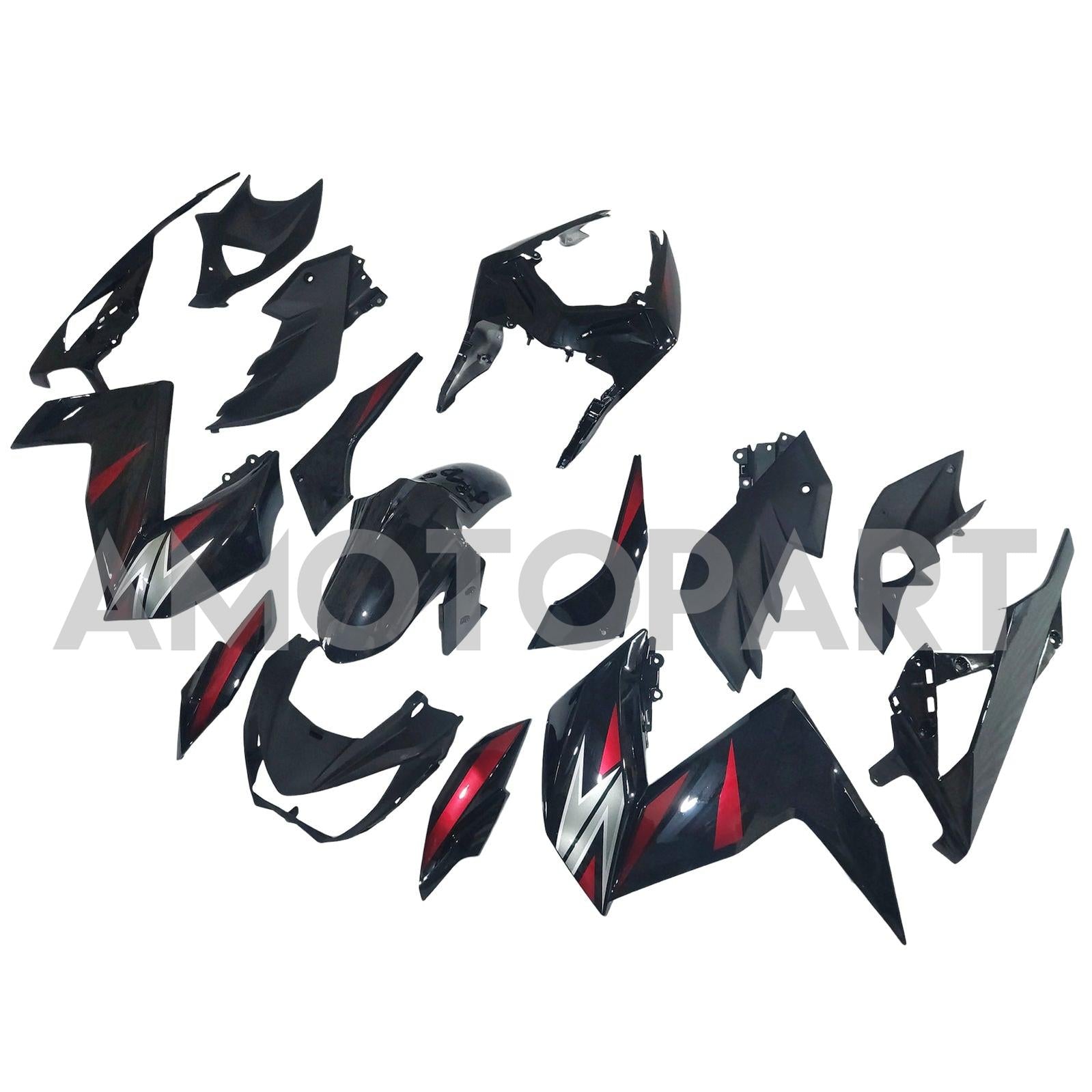 Amotopart 2015-2016 Z250 Z300 Kawasaki Black with Red Accent Fairing Kit