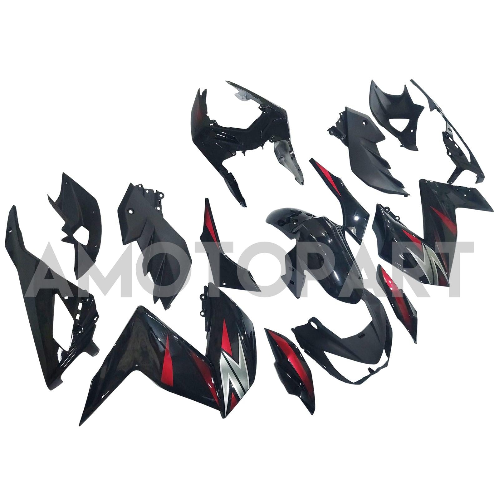Amotopart 2015-2016 Z250 Z300 Kawasaki Black with Red Accent Fairing Kit