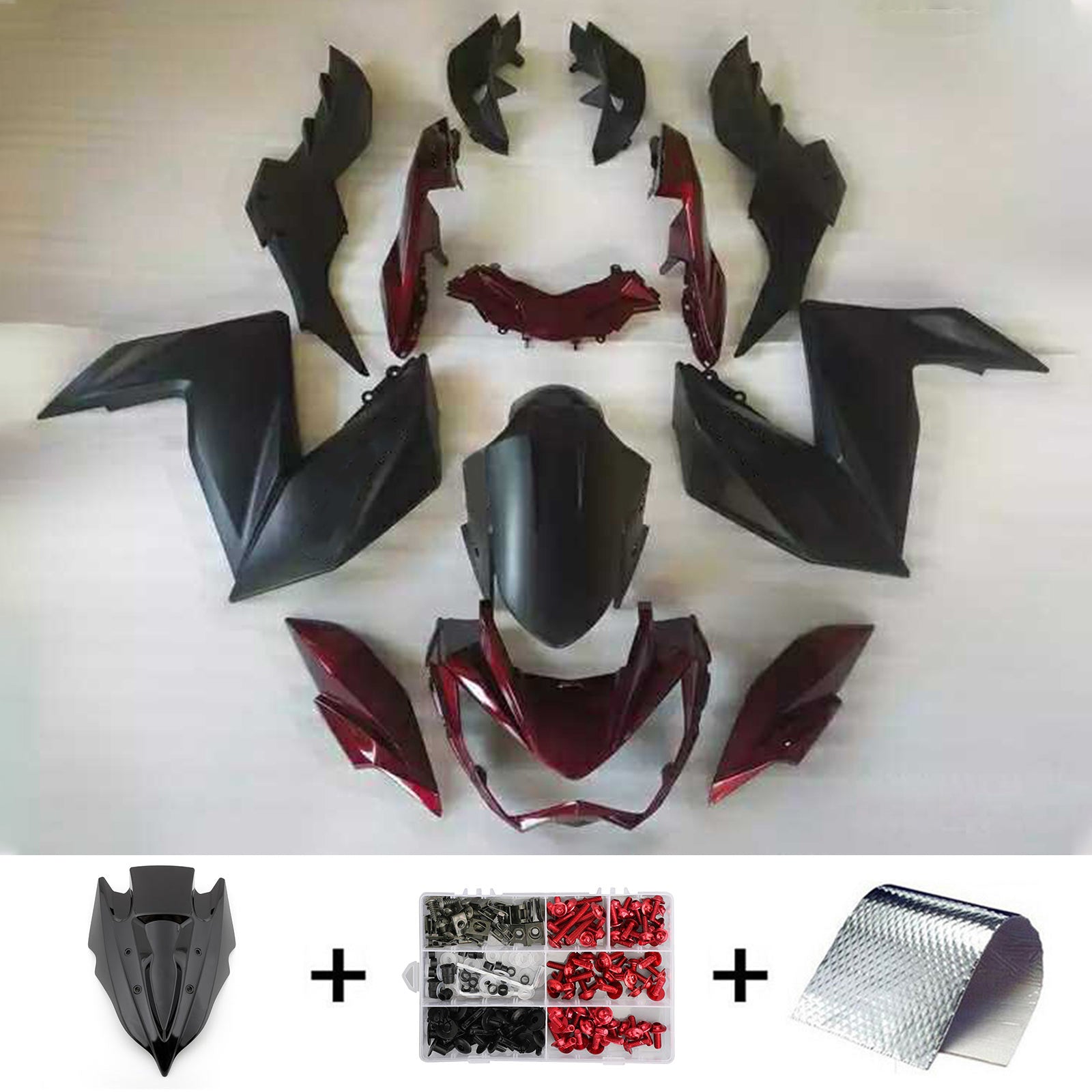 Amotopart 2015-2016 Z250 Z300 Kawasaki Dark Red&Black Fairing Kit