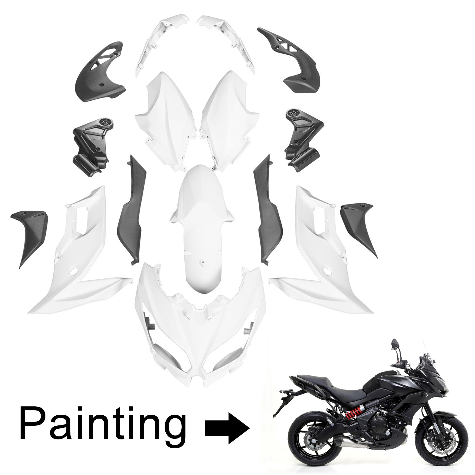 Amotopart 2015-2021 Kawasaki Versys 650 All Black Fairing Kit