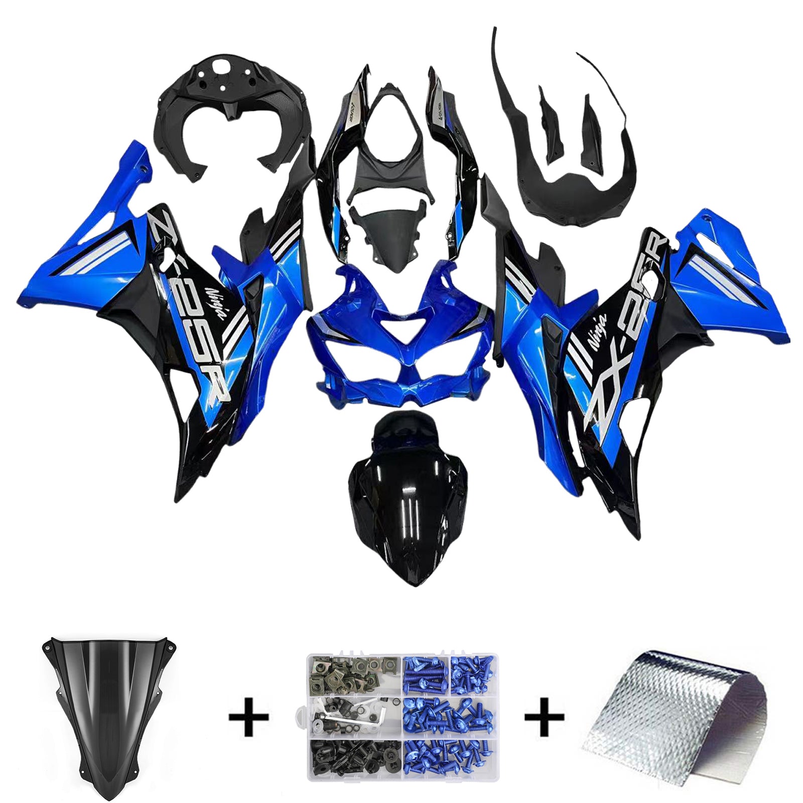 Amotopart 2019-2026 Kawasaki Ninja ZX-25R ZX-4R ZX-4RR Black Blue Fairing Kit