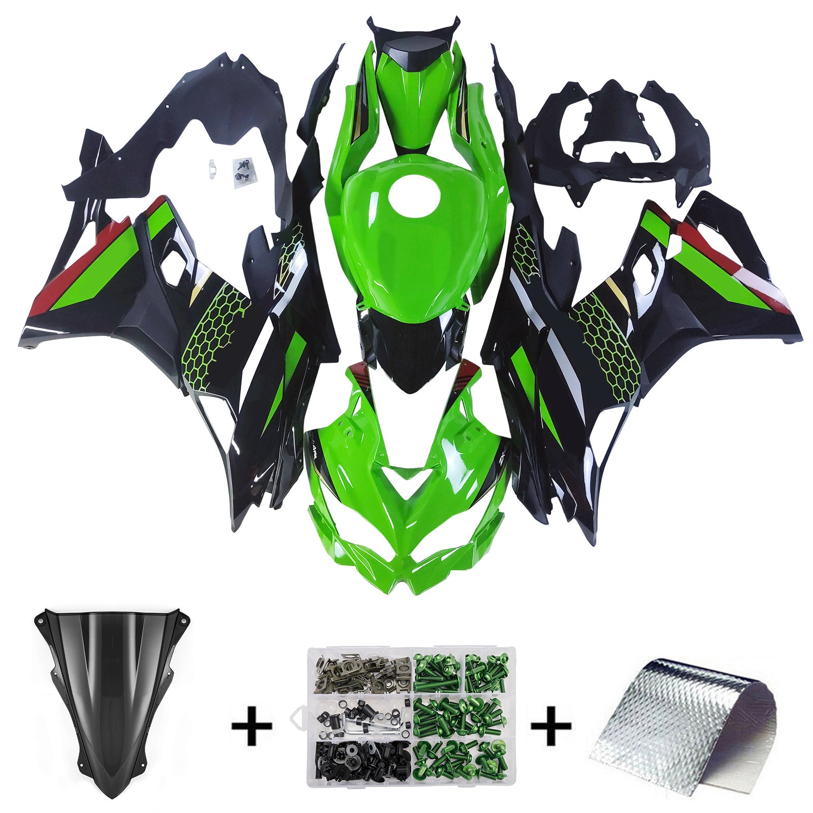 Amotopart 2019-2025 Kawasaki Ninja ZX25R ZX4R ZX4RR Green Black Fairin